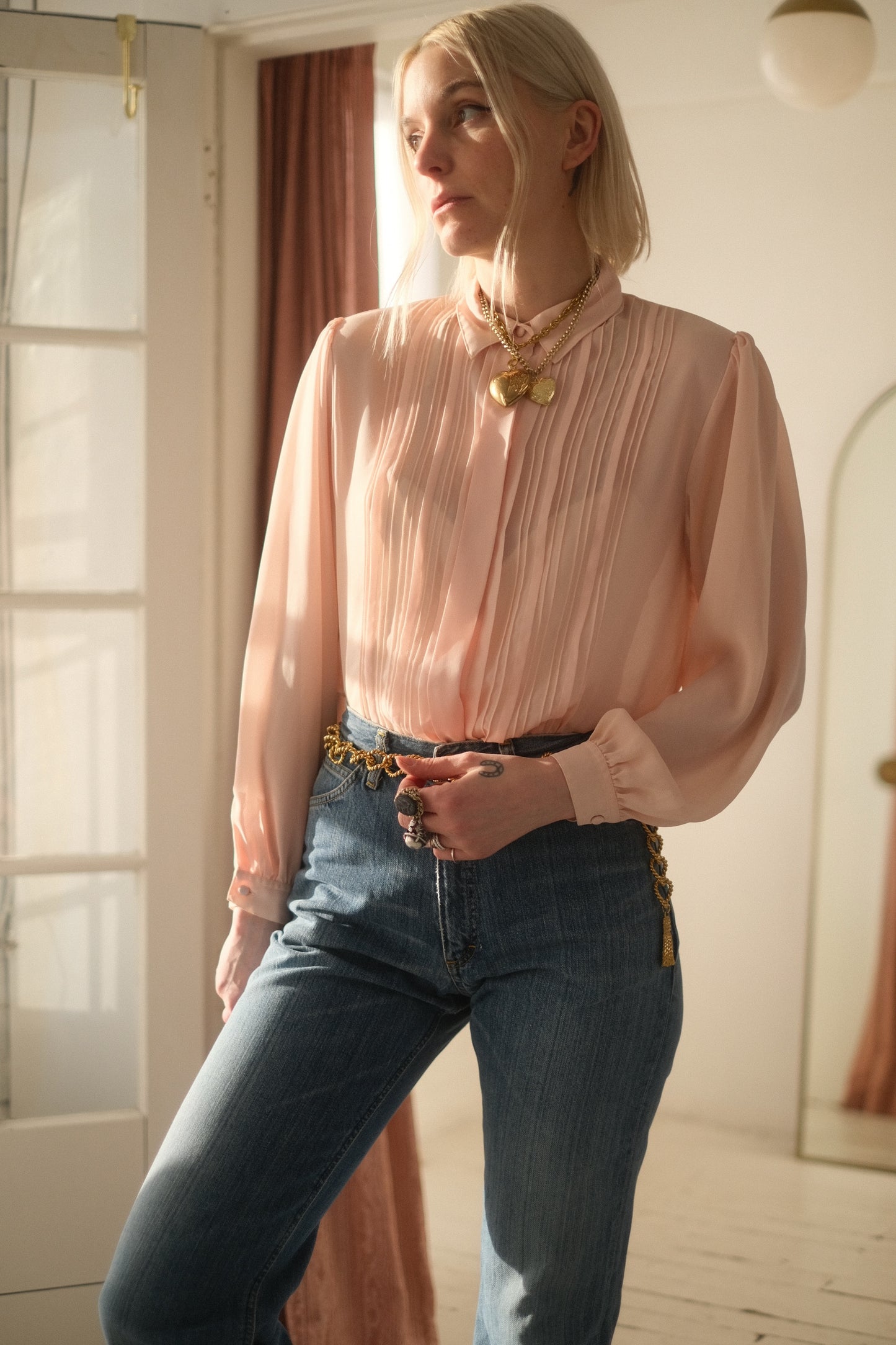 1970s Rose Tuxedo Blouse