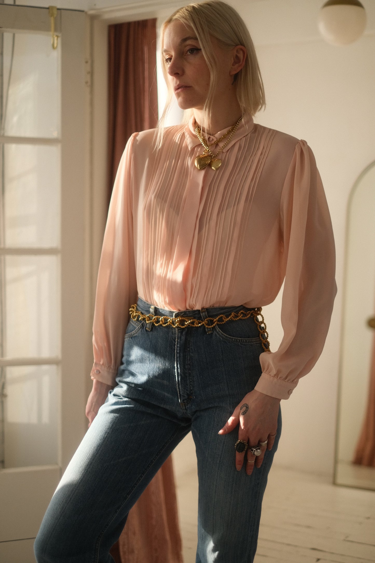 1970s Rose Tuxedo Blouse