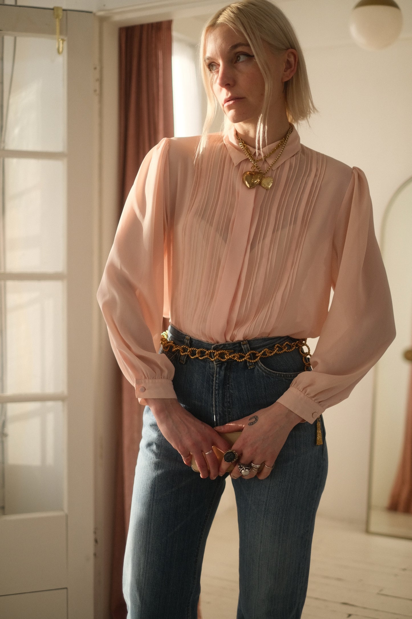 1970s Rose Tuxedo Blouse