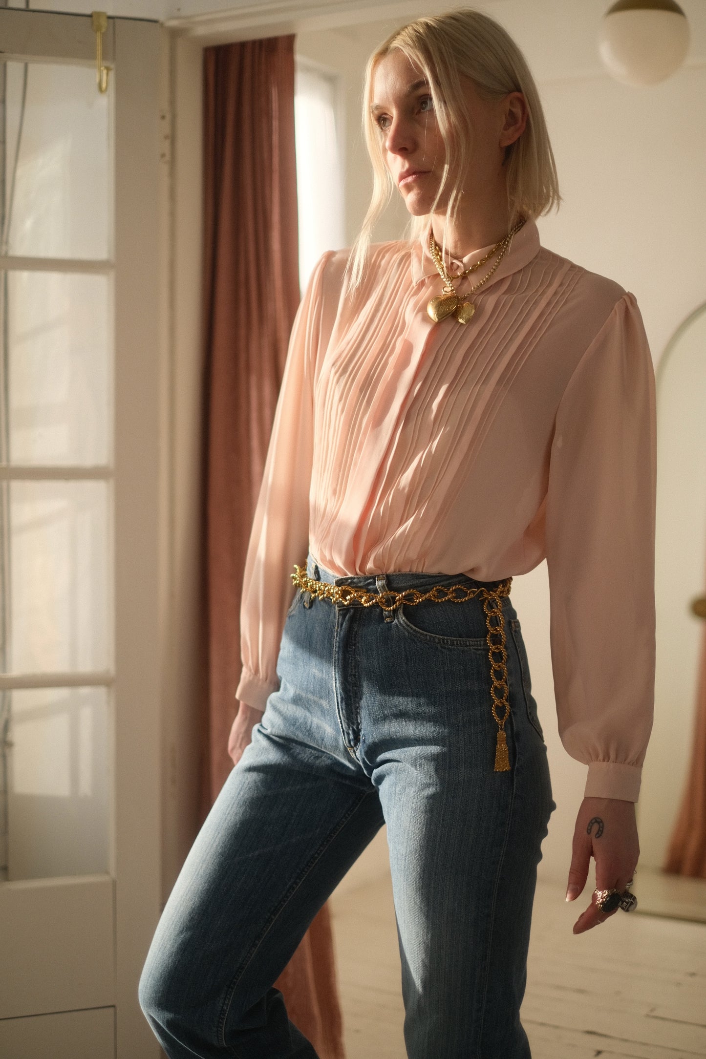 1970s Rose Tuxedo Blouse