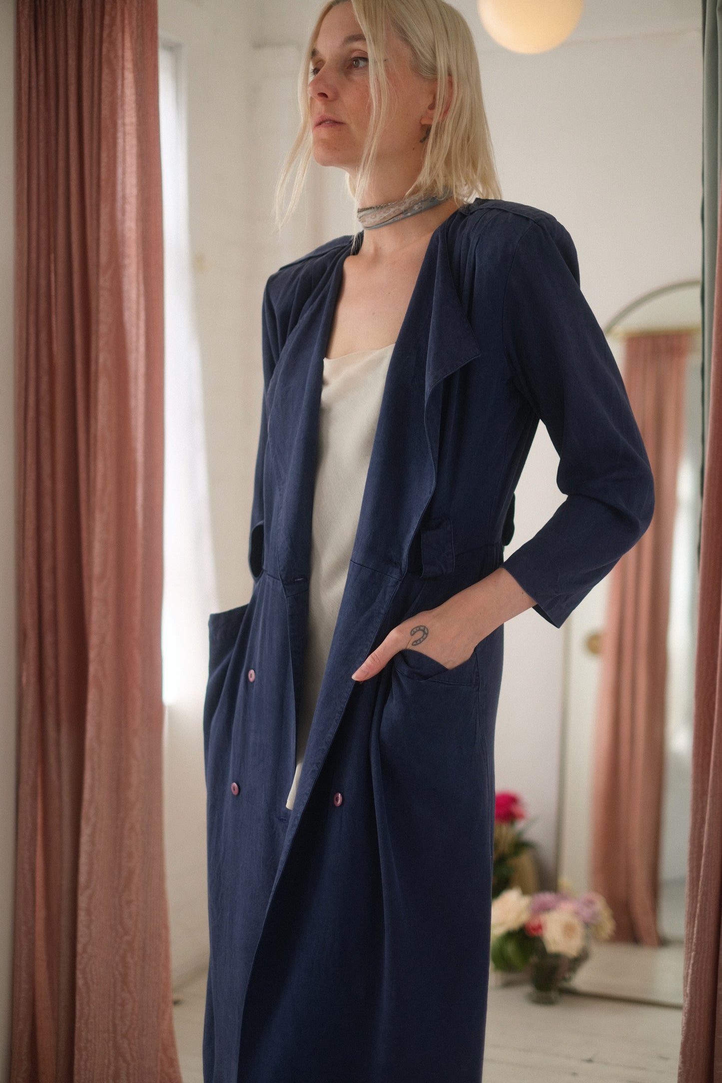 1980s Dusty Blue Trench / Dress