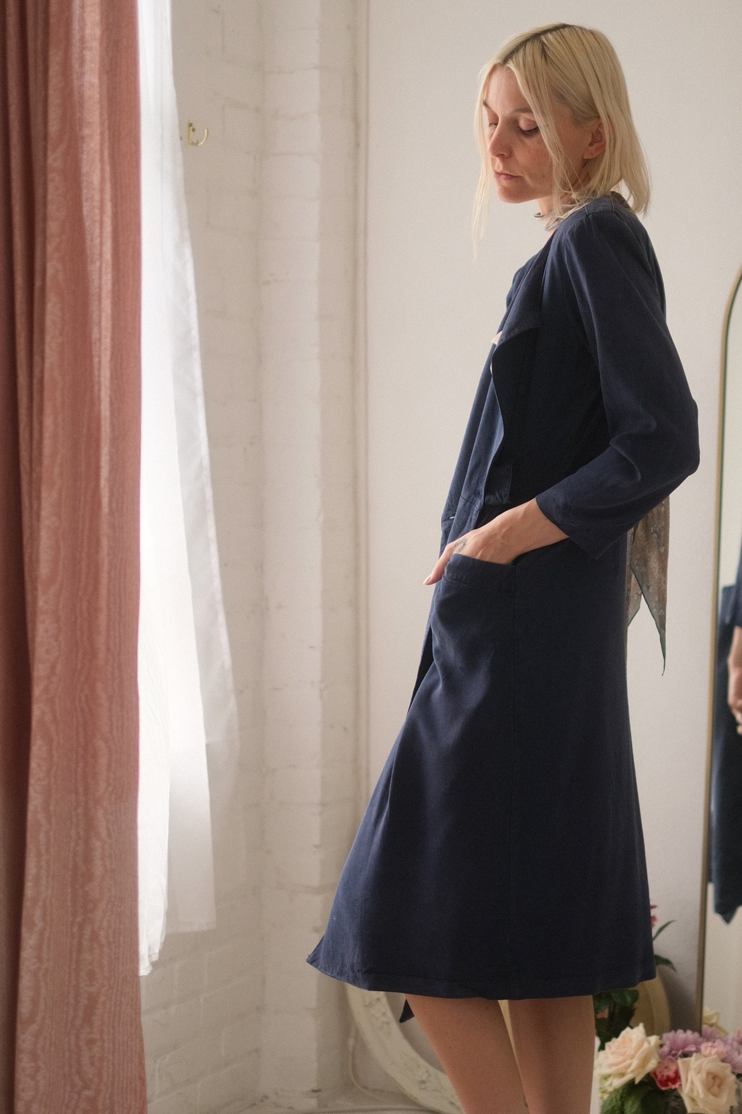 1980s Dusty Blue Trench / Dress
