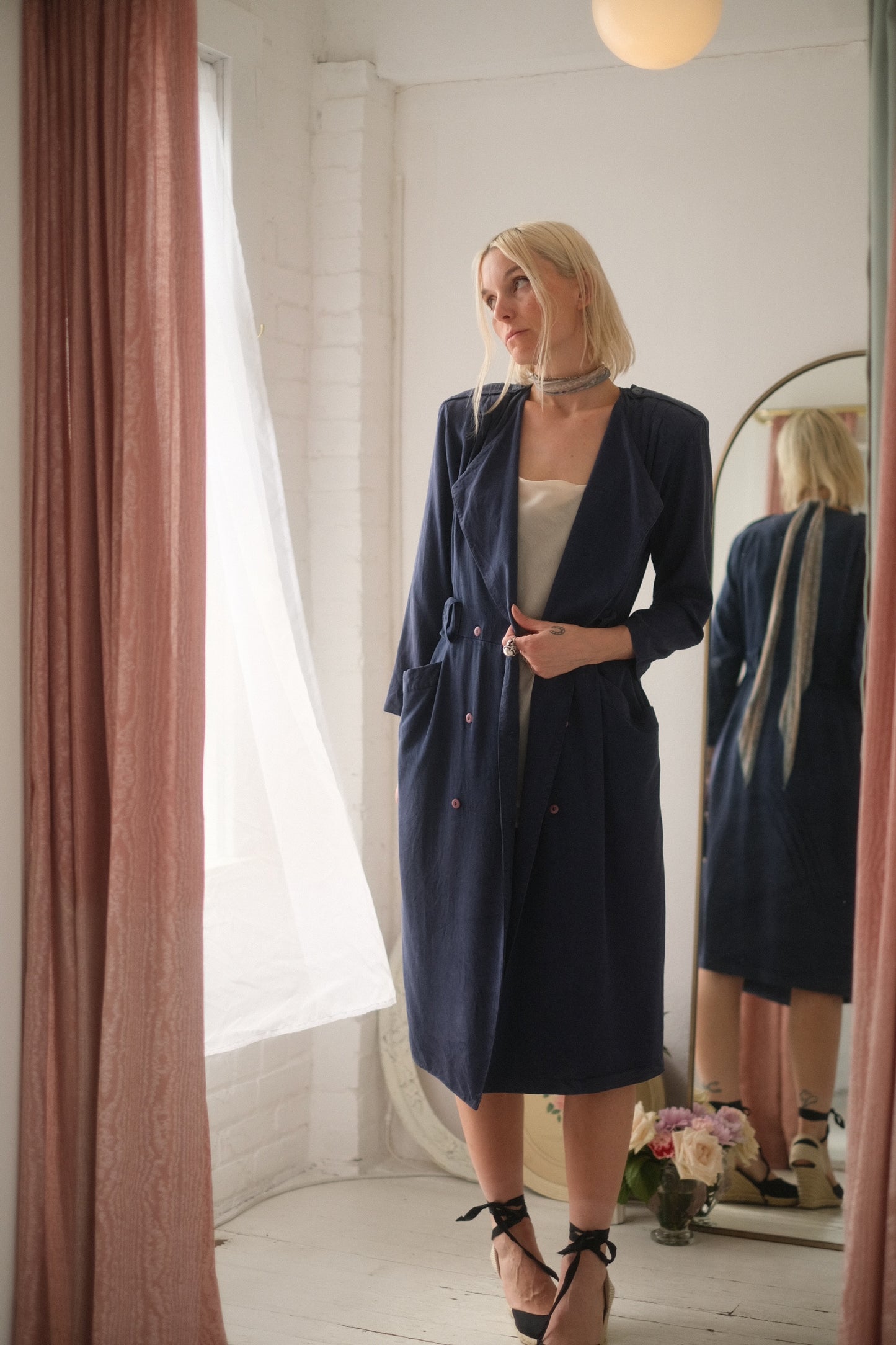 1980s Dusty Blue Trench / Dress