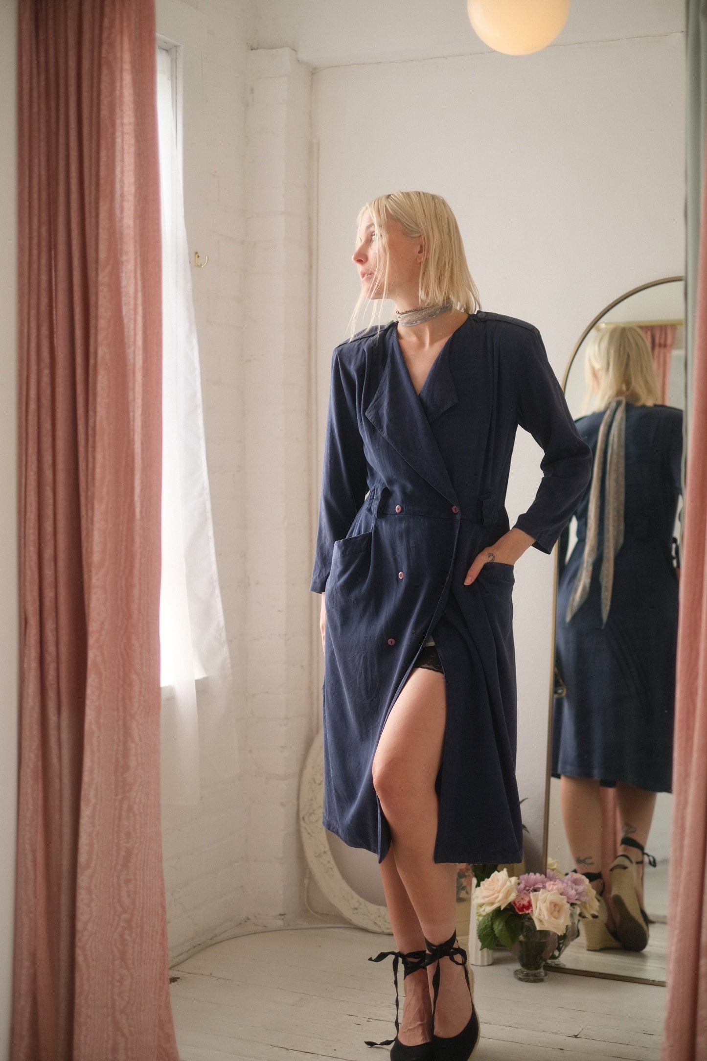 1980s Dusty Blue Trench / Dress