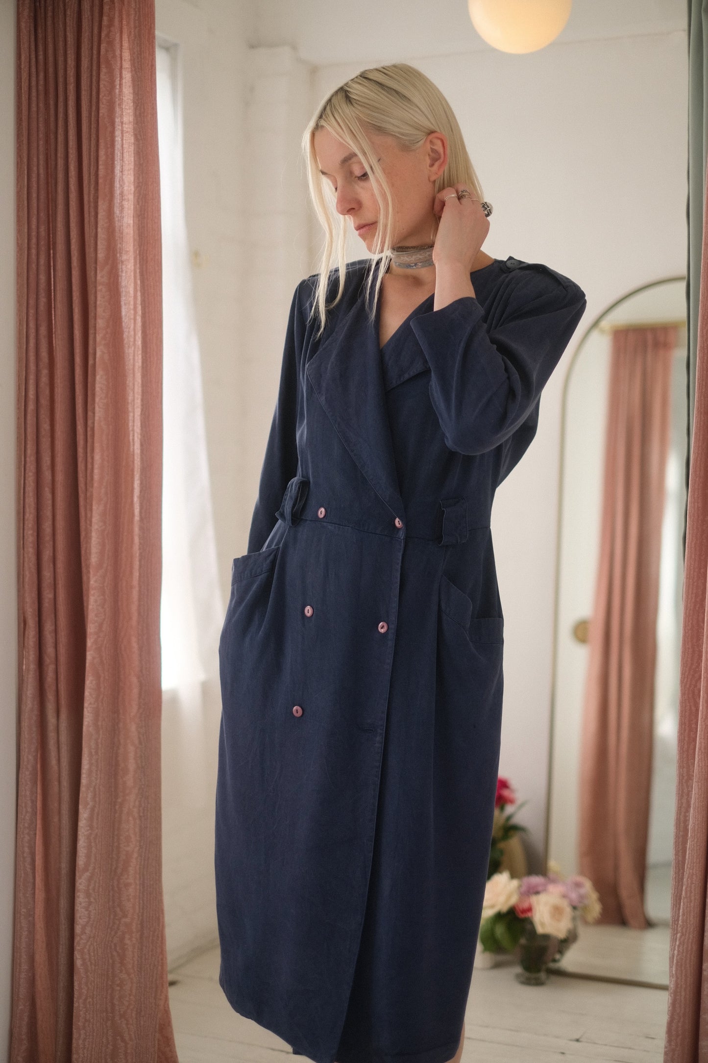 1980s Dusty Blue Trench / Dress