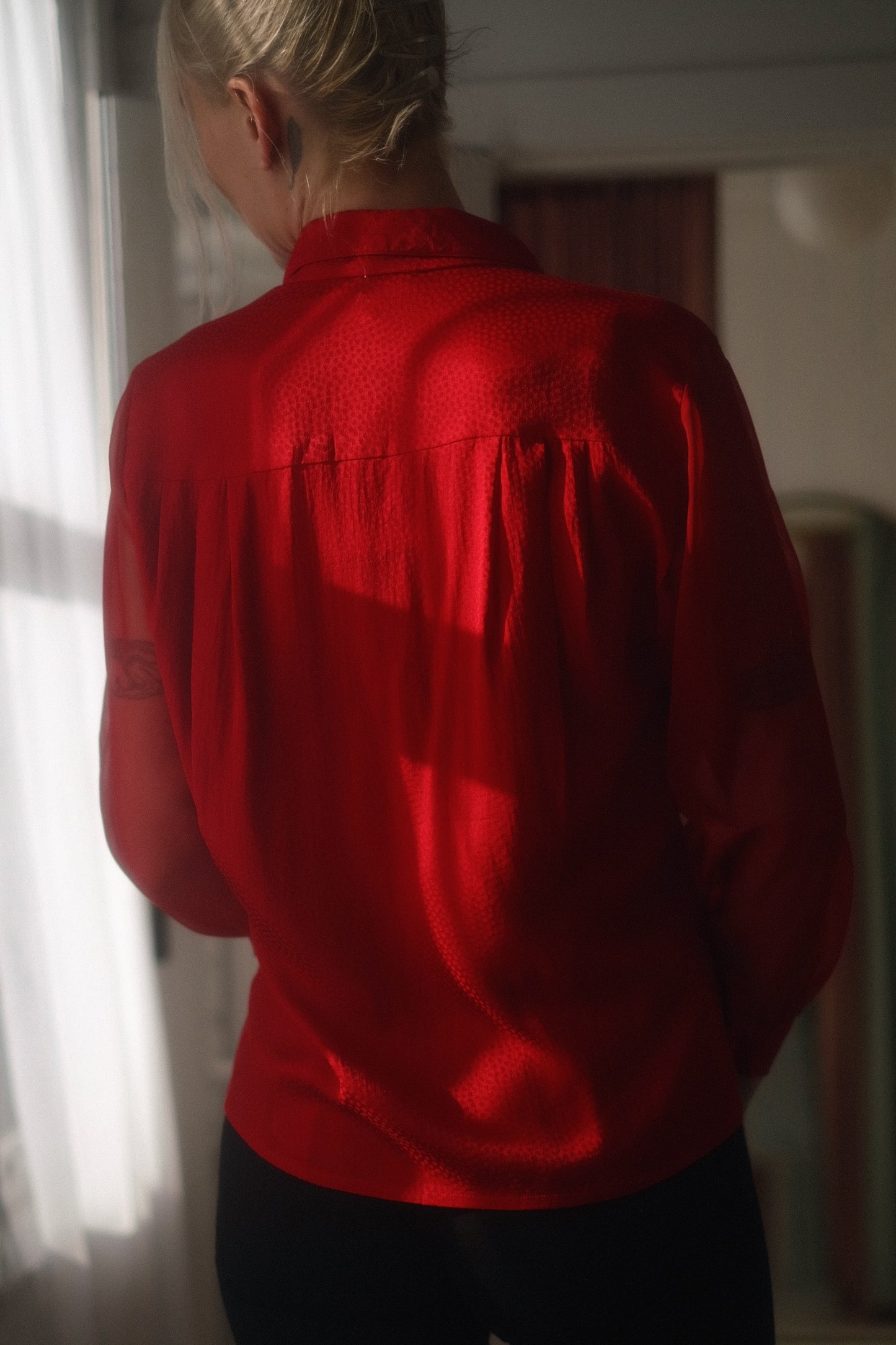 1980s Ruby Silk Blouse