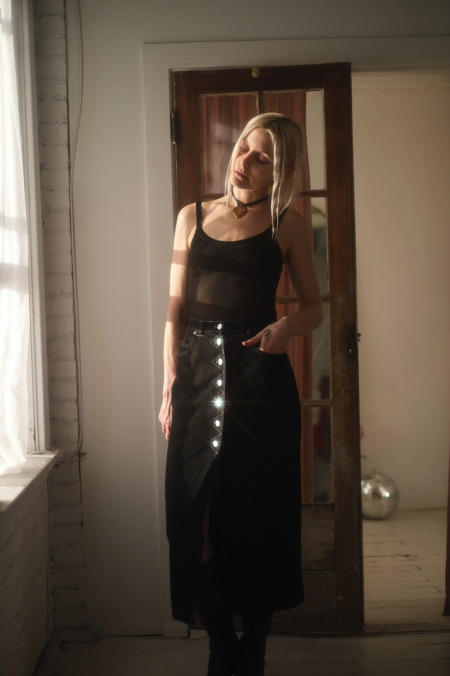 1990s Noir Denim Skirt