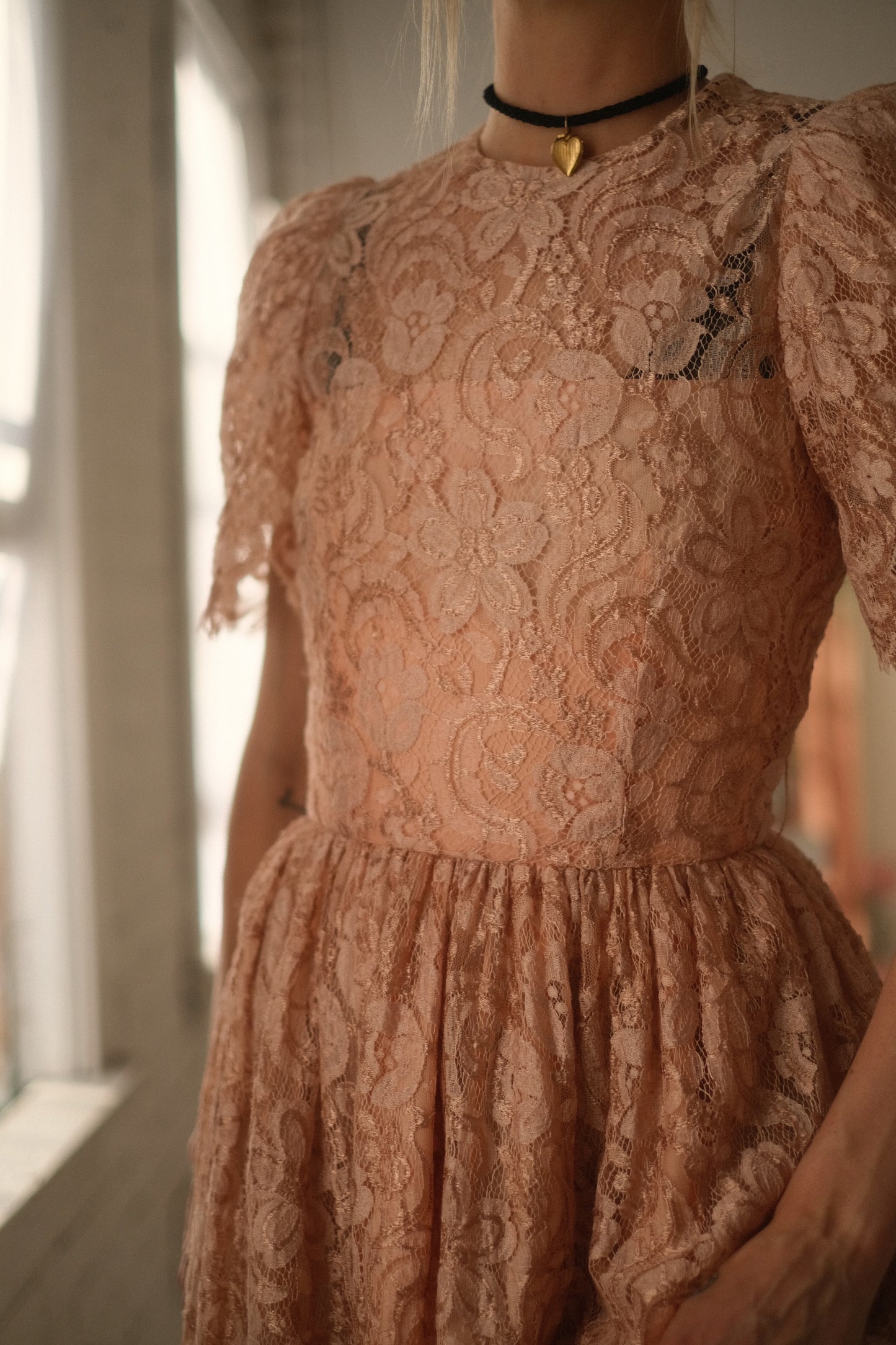 1980s Lace Puff Dress