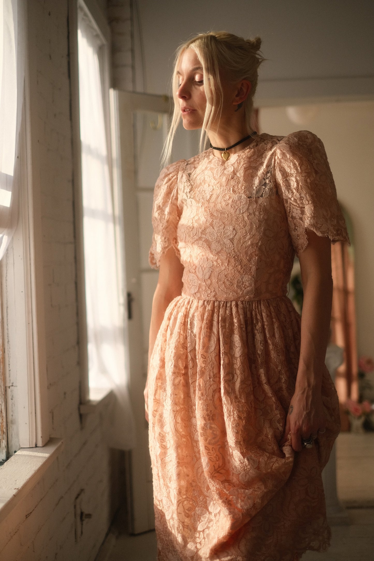 1980s Lace Puff Dress