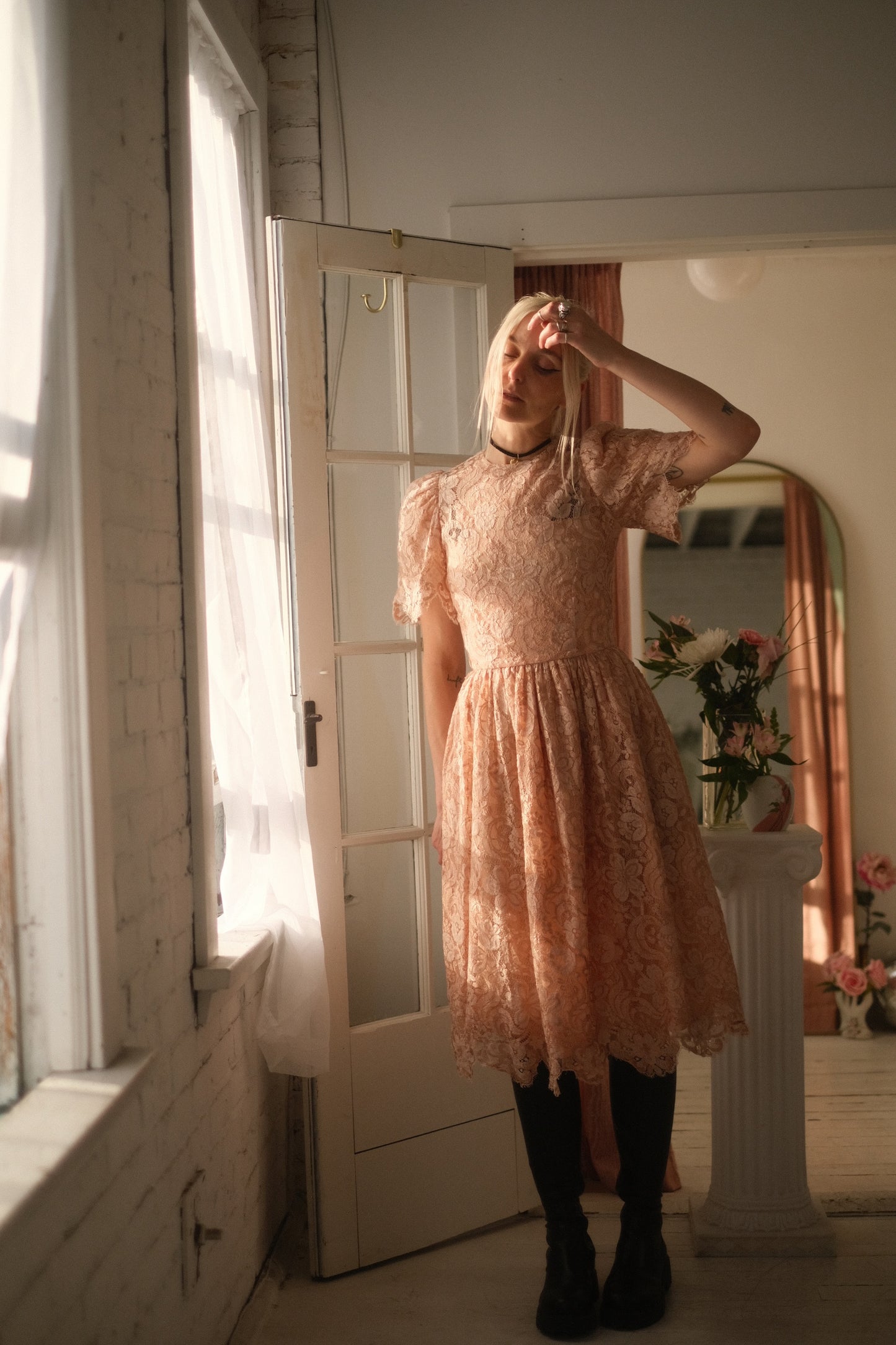 1980s Lace Puff Dress