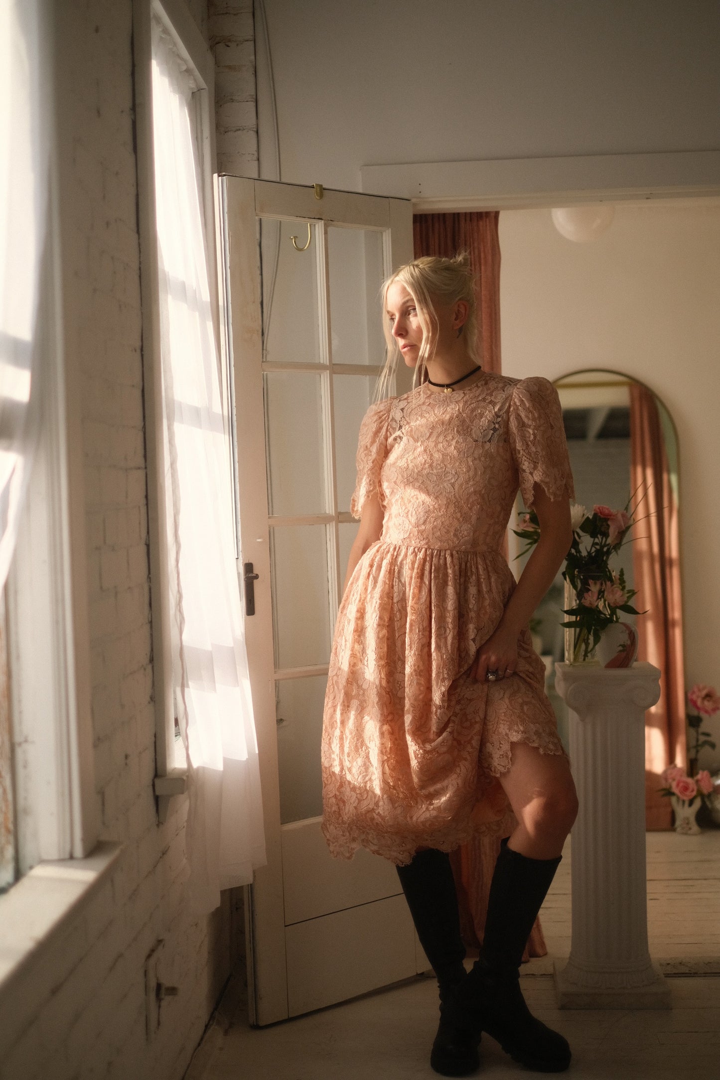 1980s Lace Puff Dress