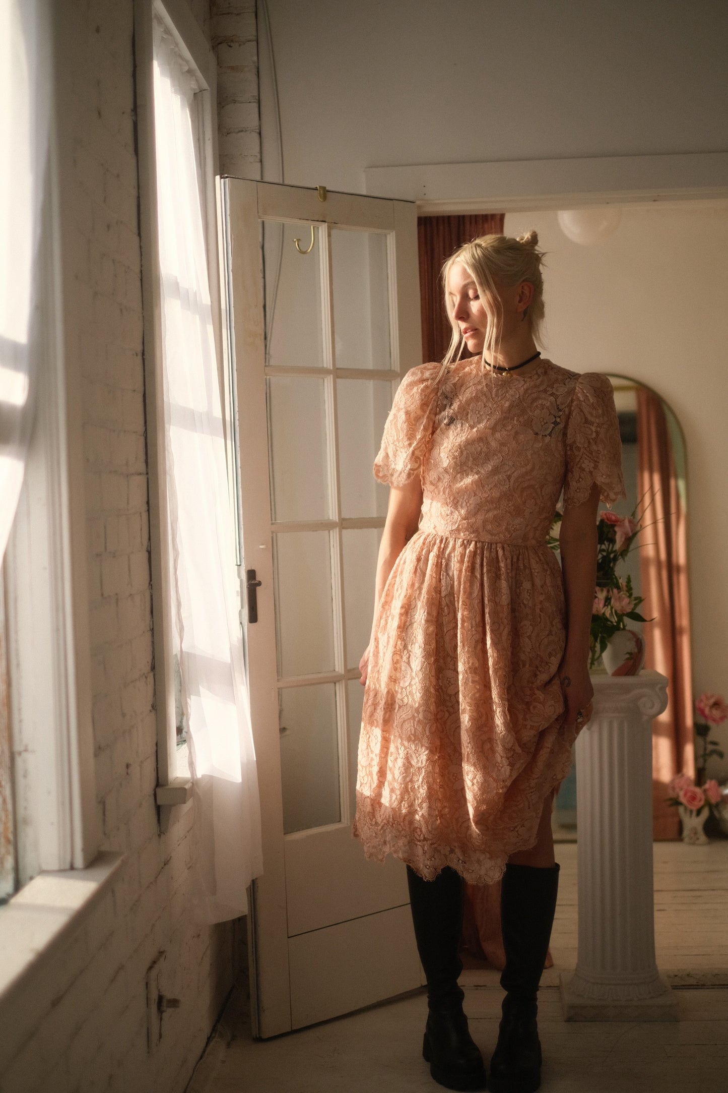 1980s Lace Puff Dress