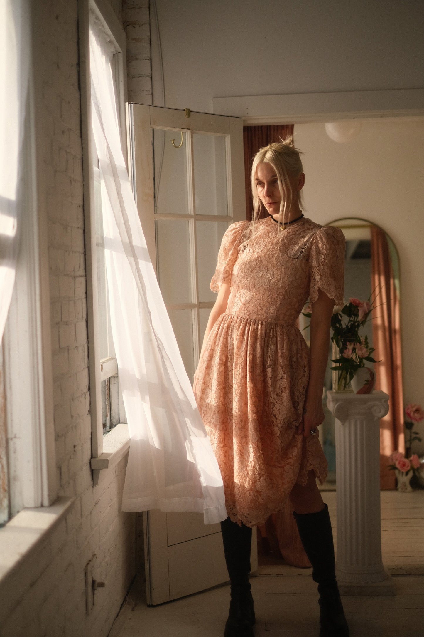 1980s Lace Puff Dress