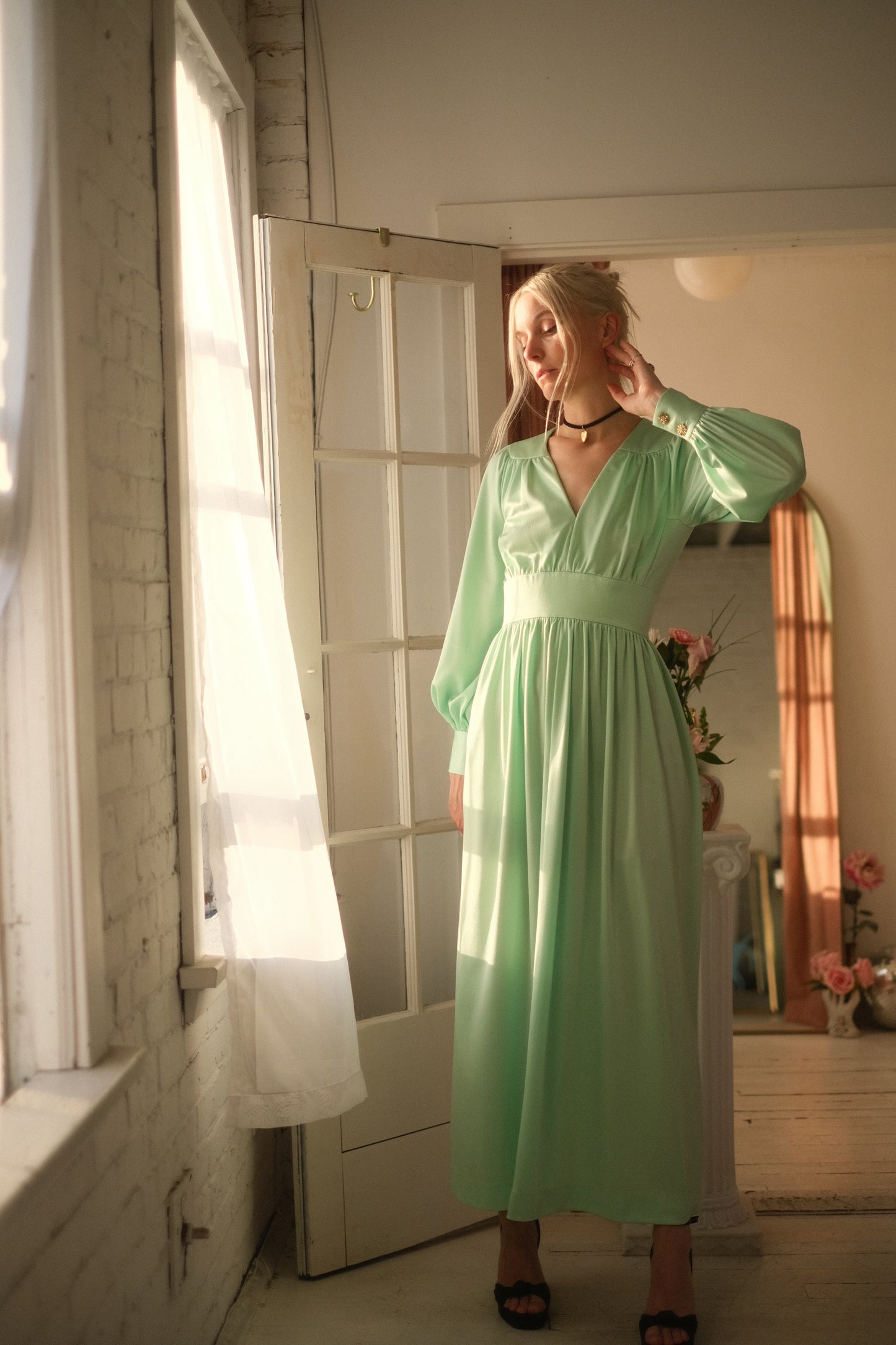 1970s Teal Gown