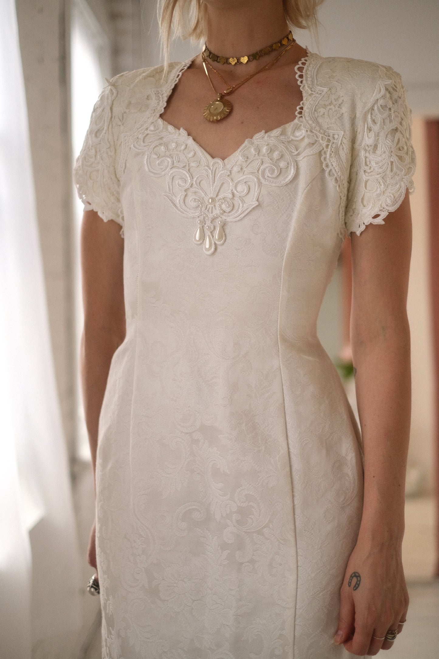 1980s Pearl Brocade Gown