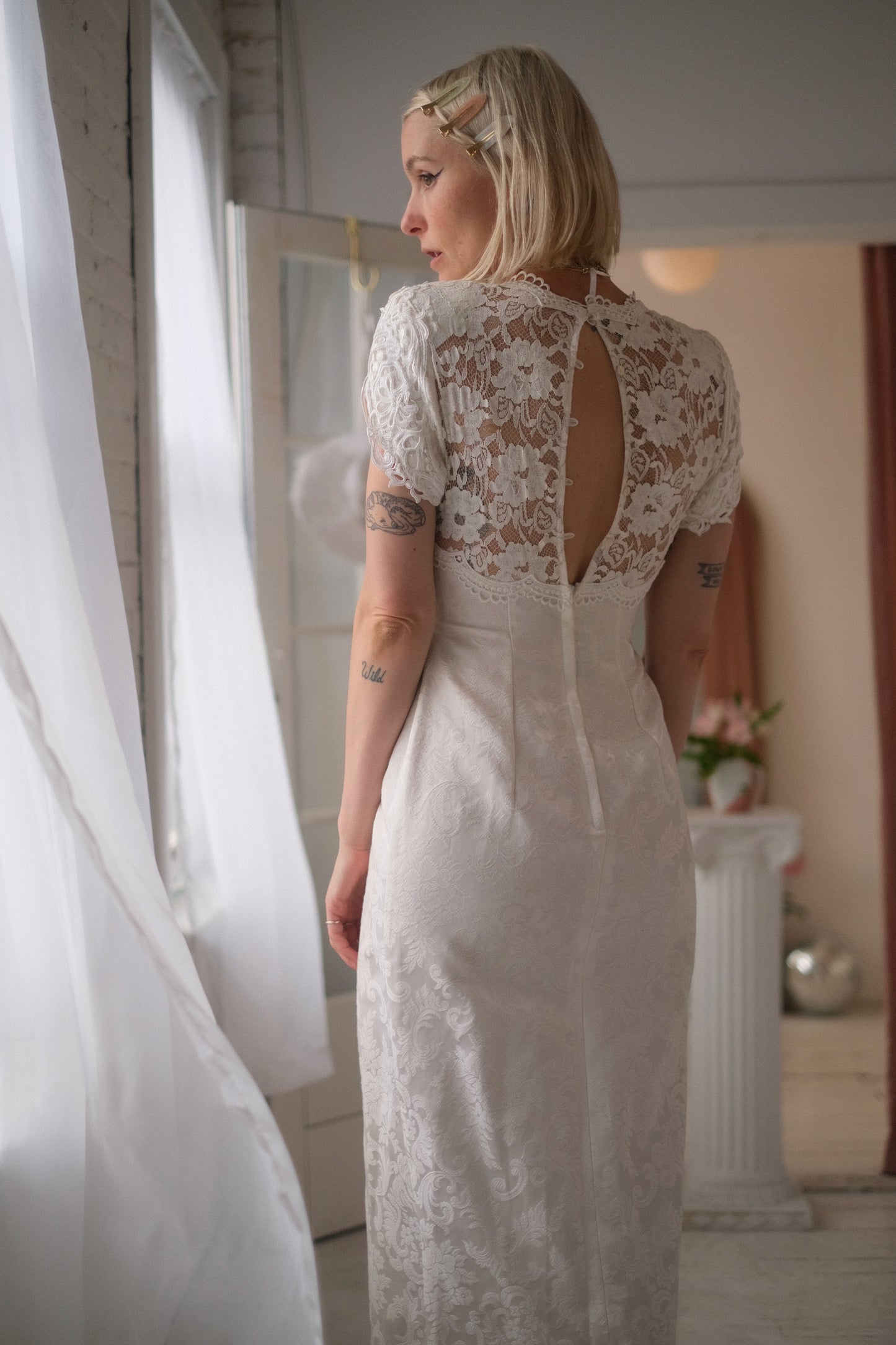 1980s Pearl Brocade Gown
