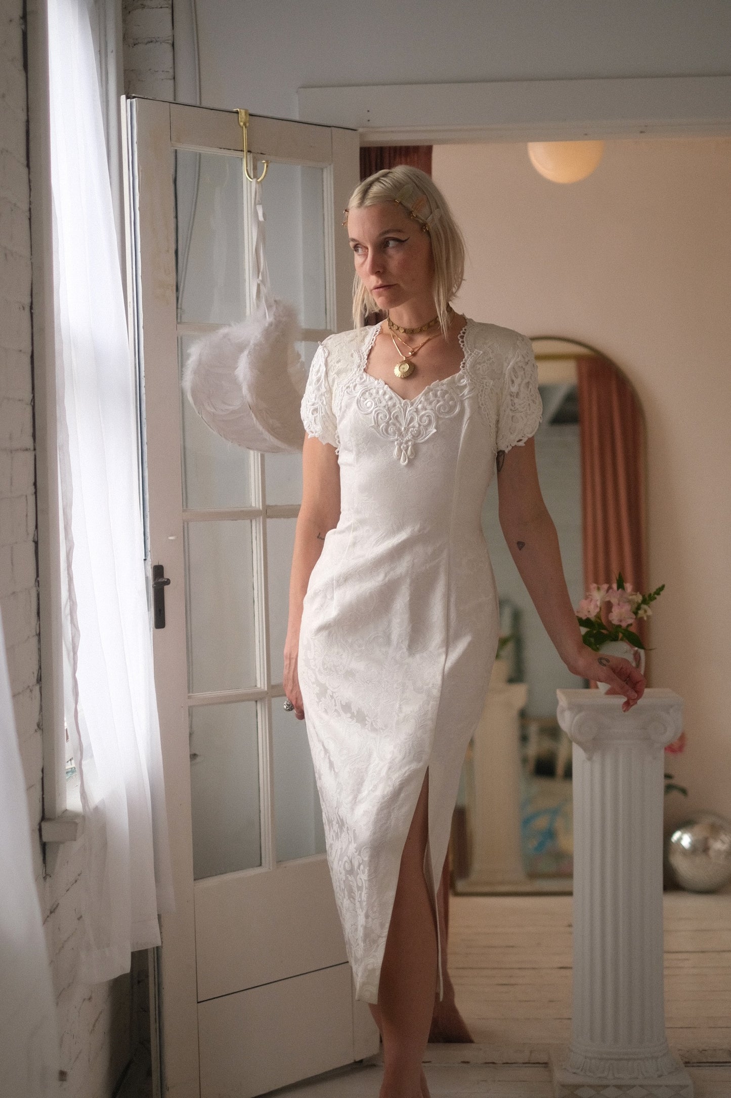 1980s Pearl Brocade Gown