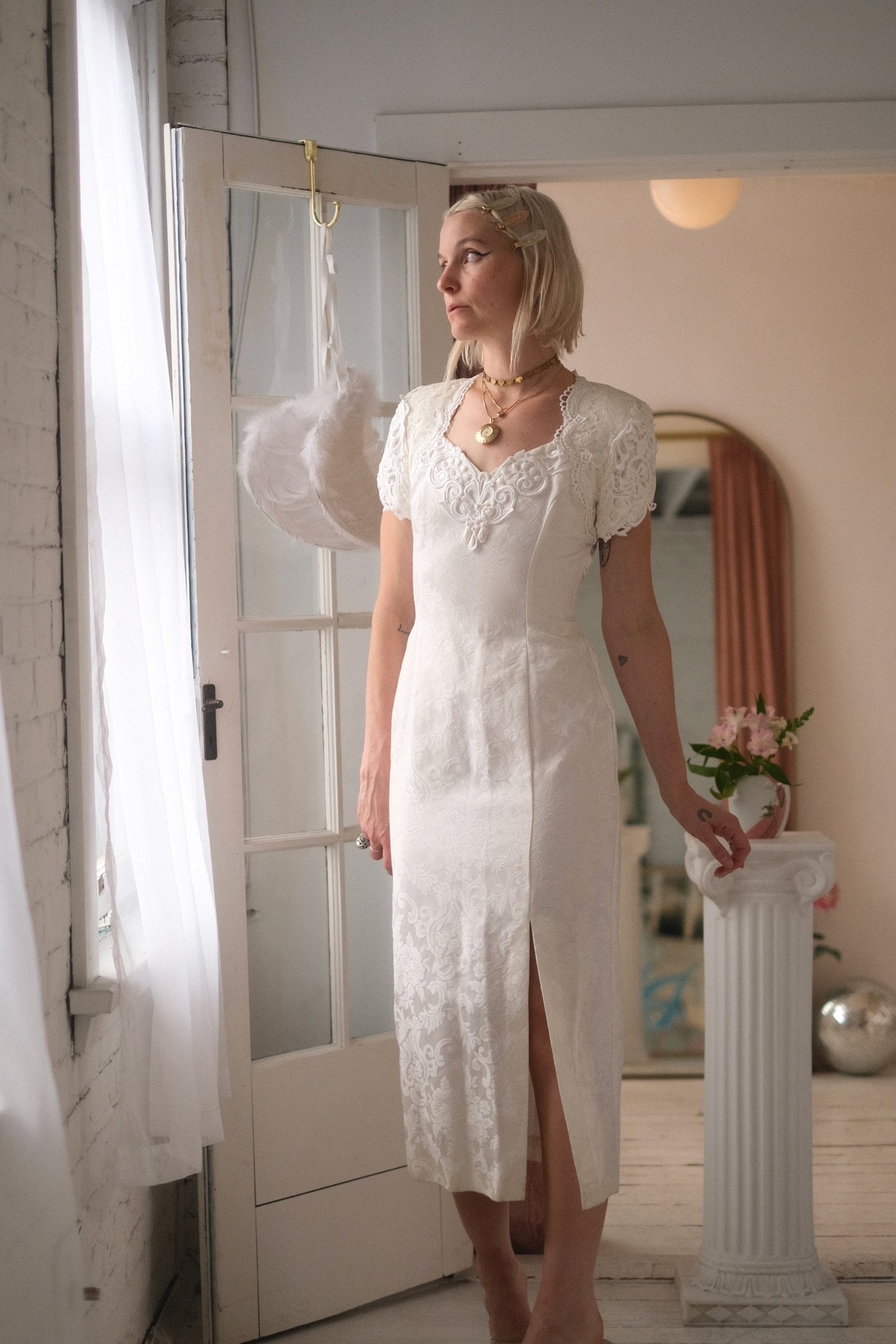 1980s Pearl Brocade Gown