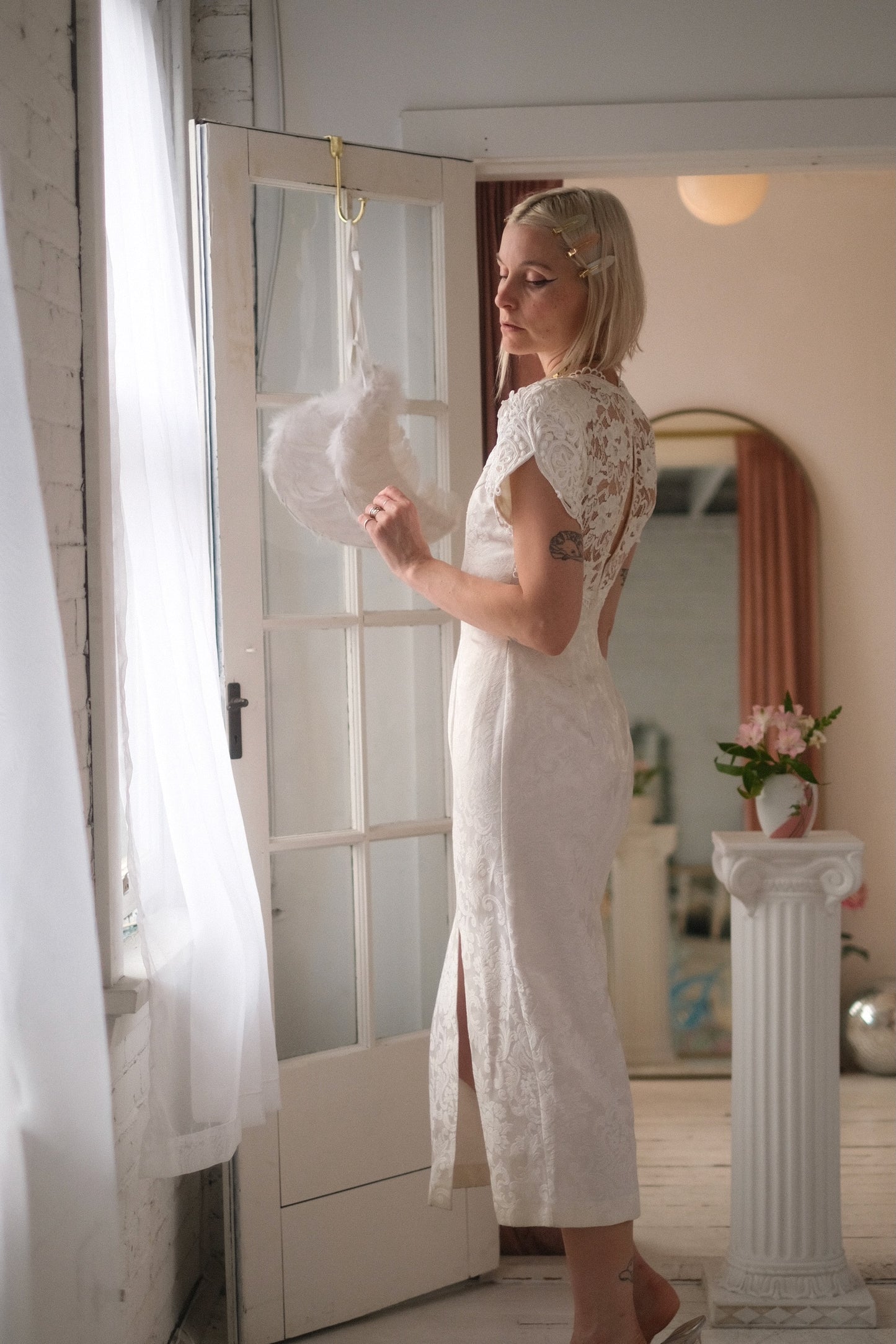 1980s Pearl Brocade Gown
