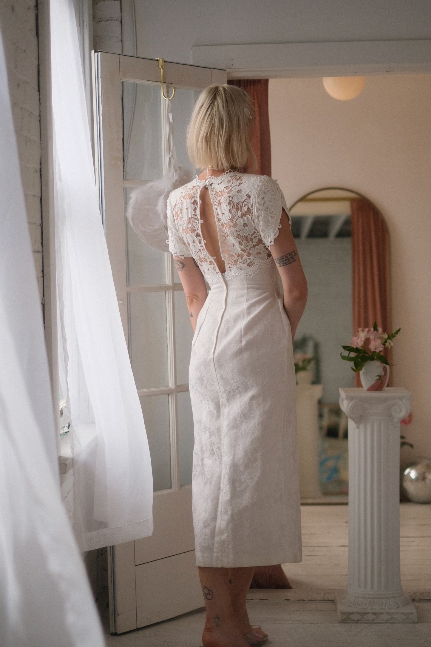 1980s Pearl Brocade Gown