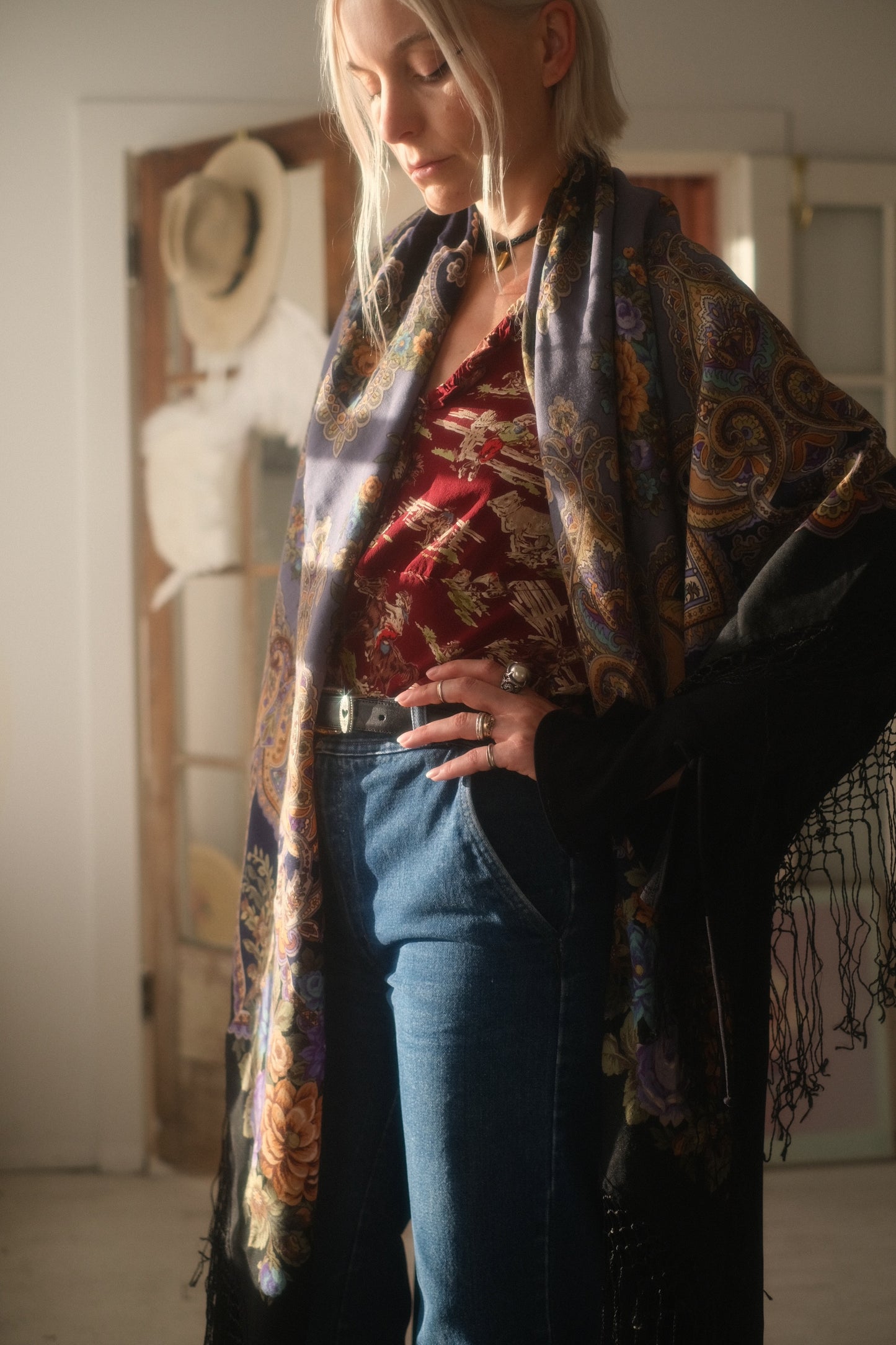 Paisley Rose Fringe Shawl