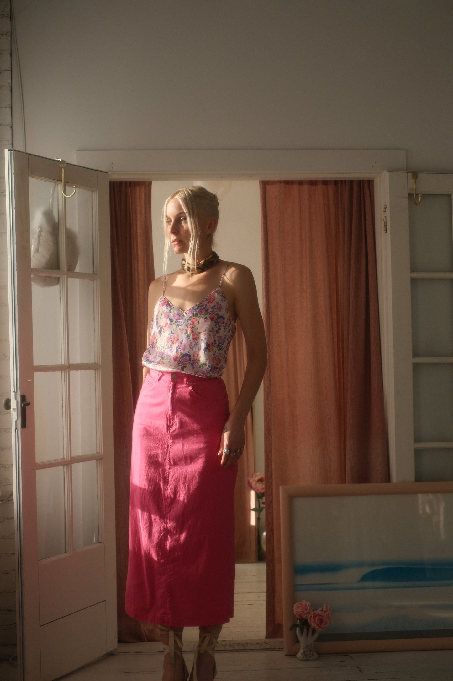 2000s Fuschia Linen Cotton Skirt