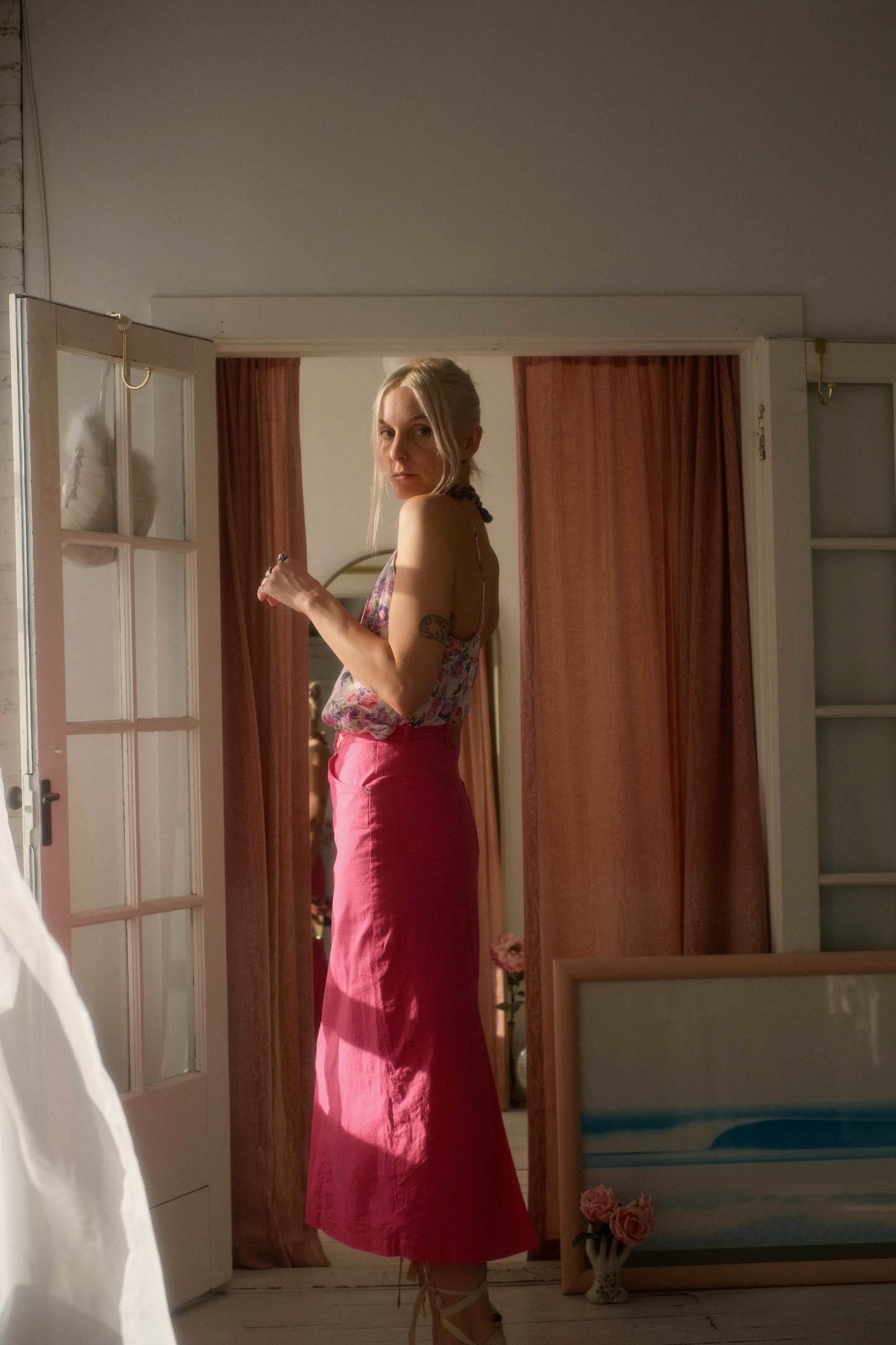 2000s Fuschia Linen Cotton Skirt