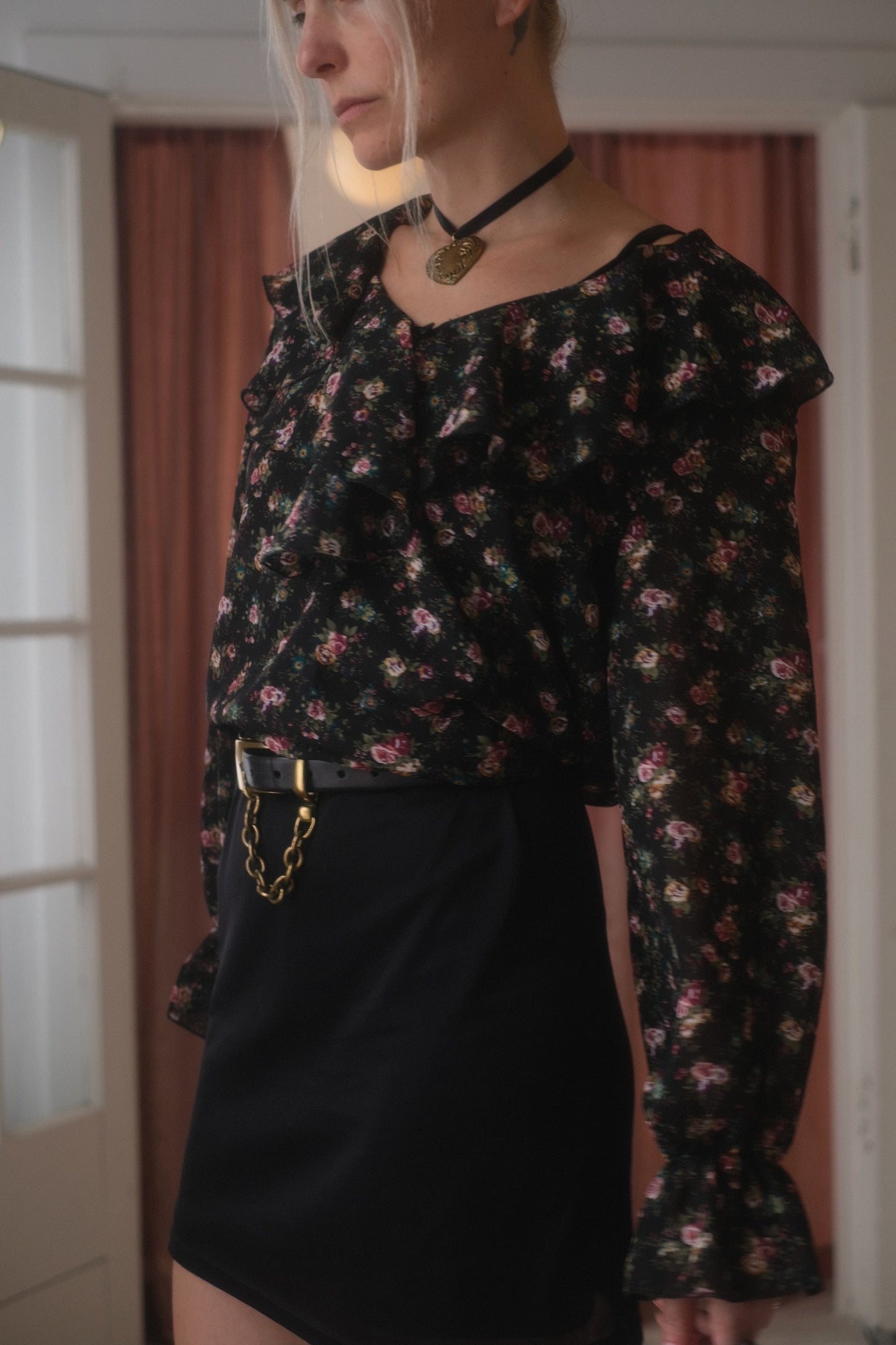 1990s Flora Ruffle Blouse
