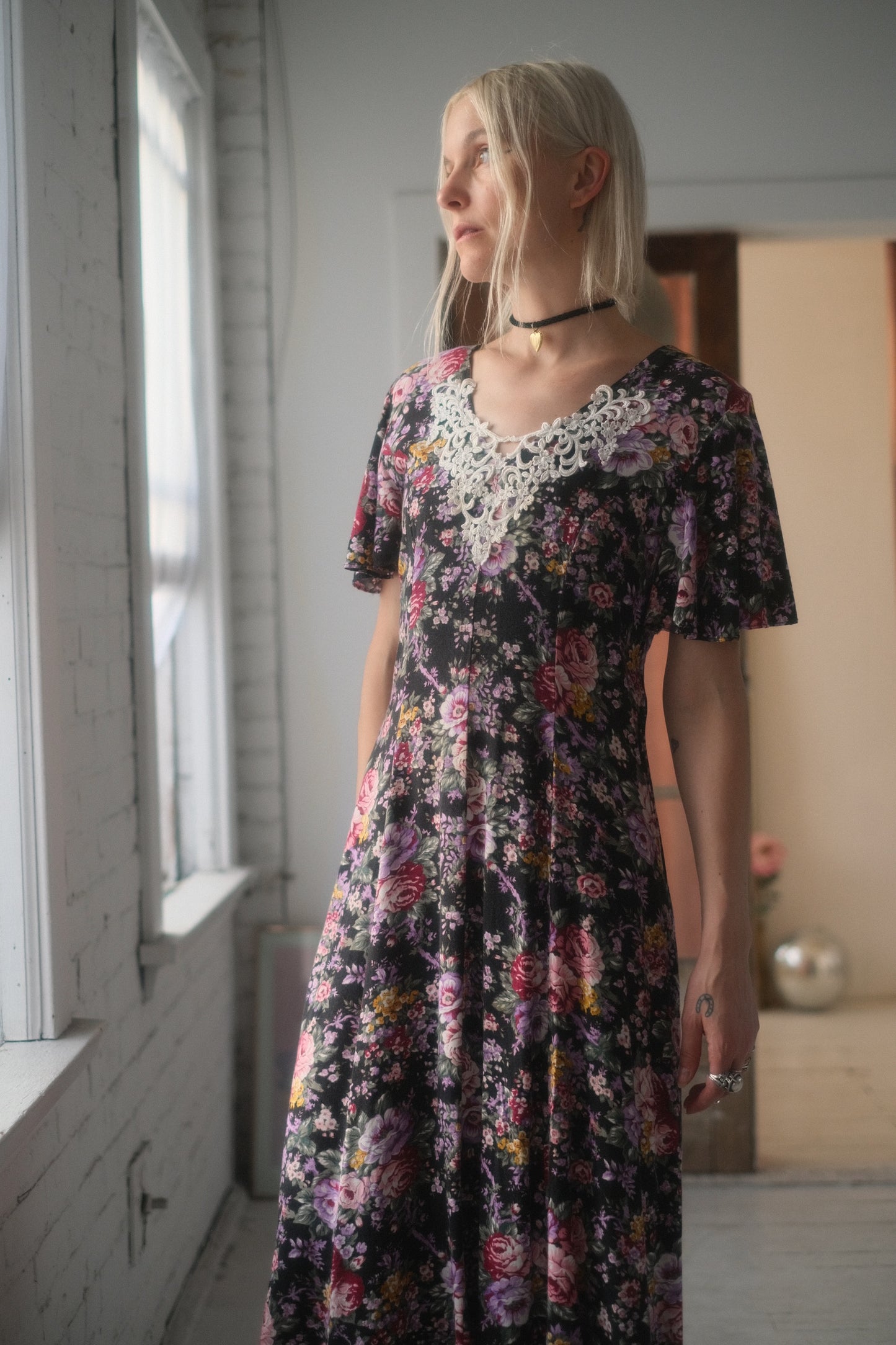 1980s Rose + Lace Dress