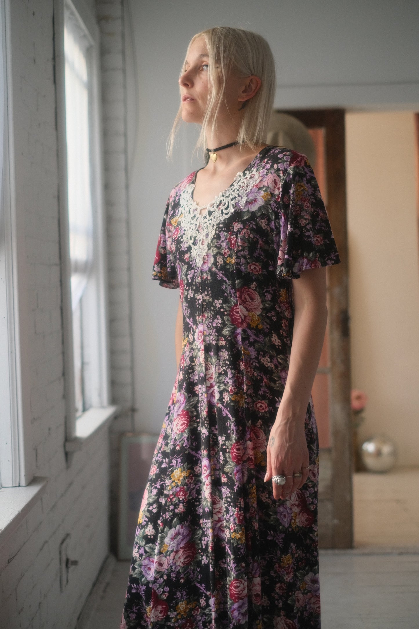 1980s Rose + Lace Dress