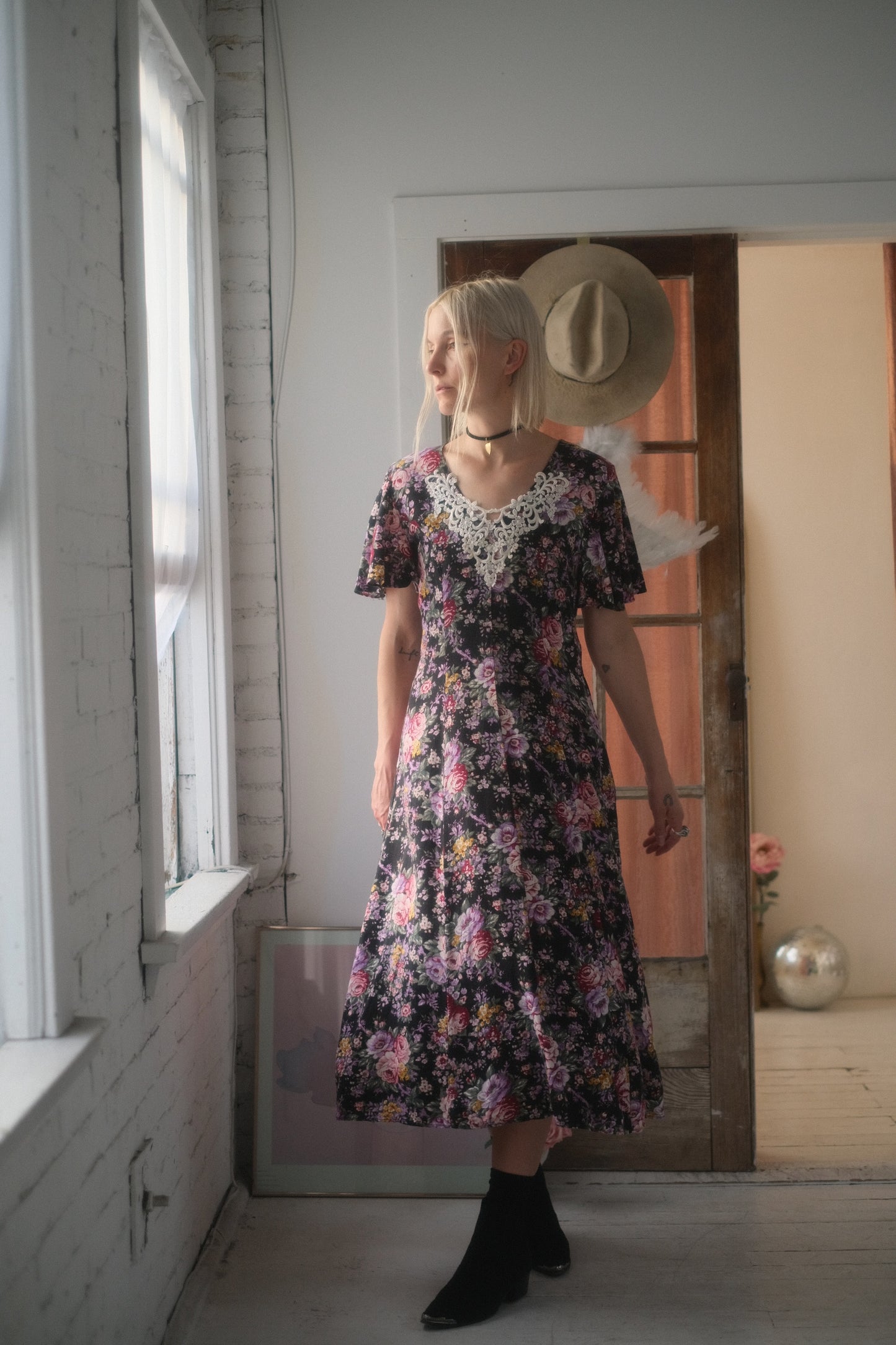 1980s Rose + Lace Dress