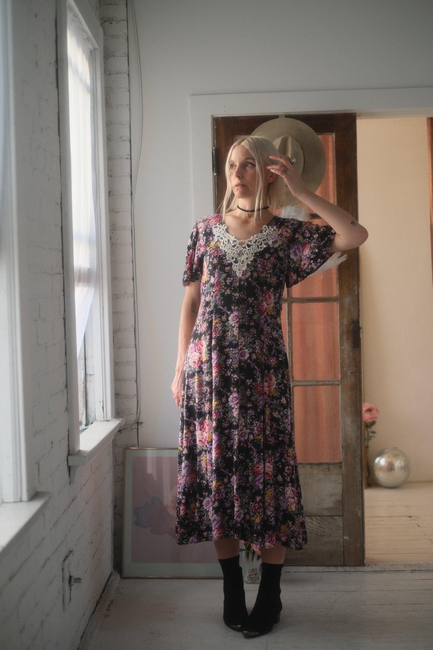 1980s Rose + Lace Dress