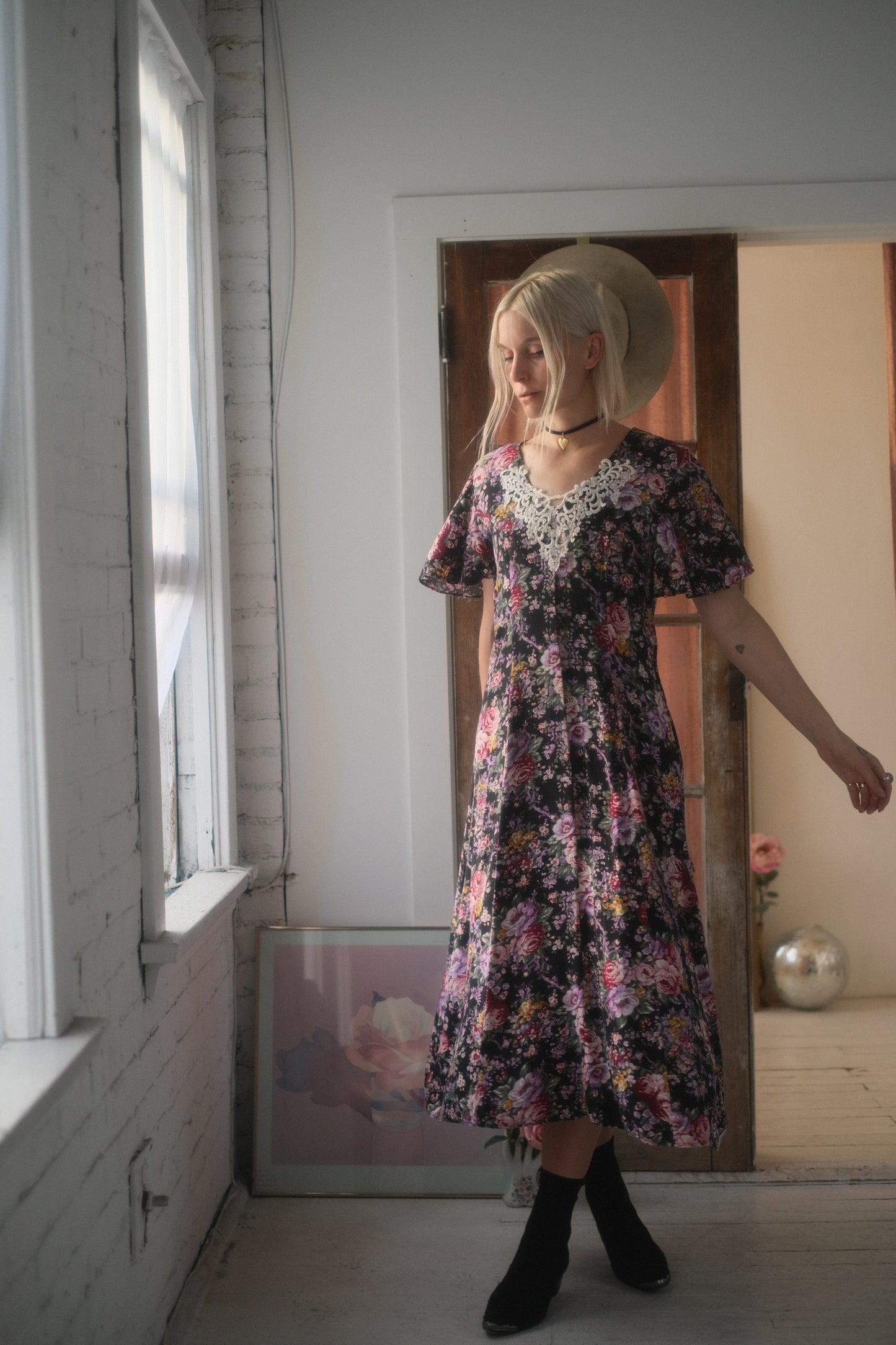 1980s Rose + Lace Dress