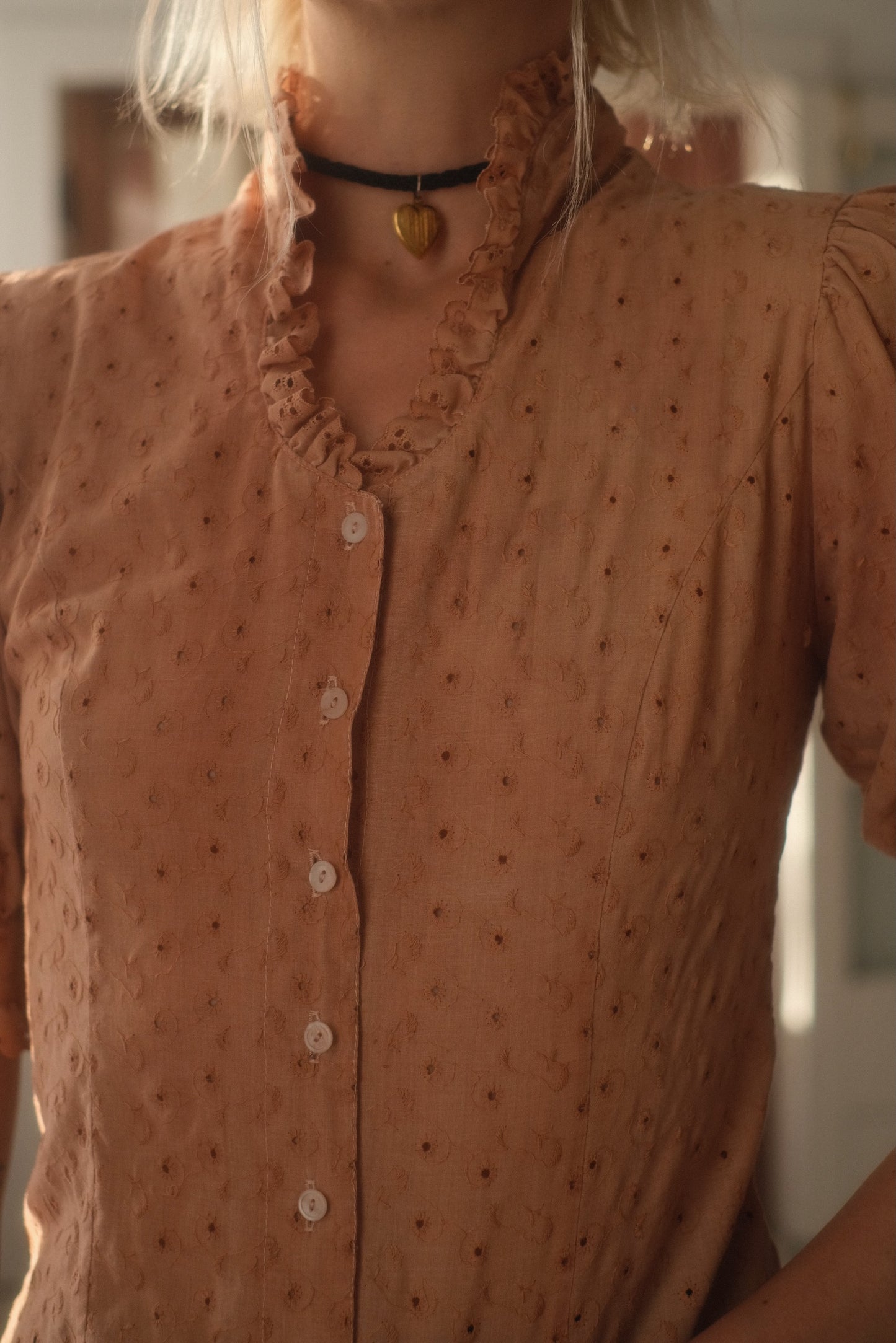 1980s Eyelet Puff Sleeve Blouse