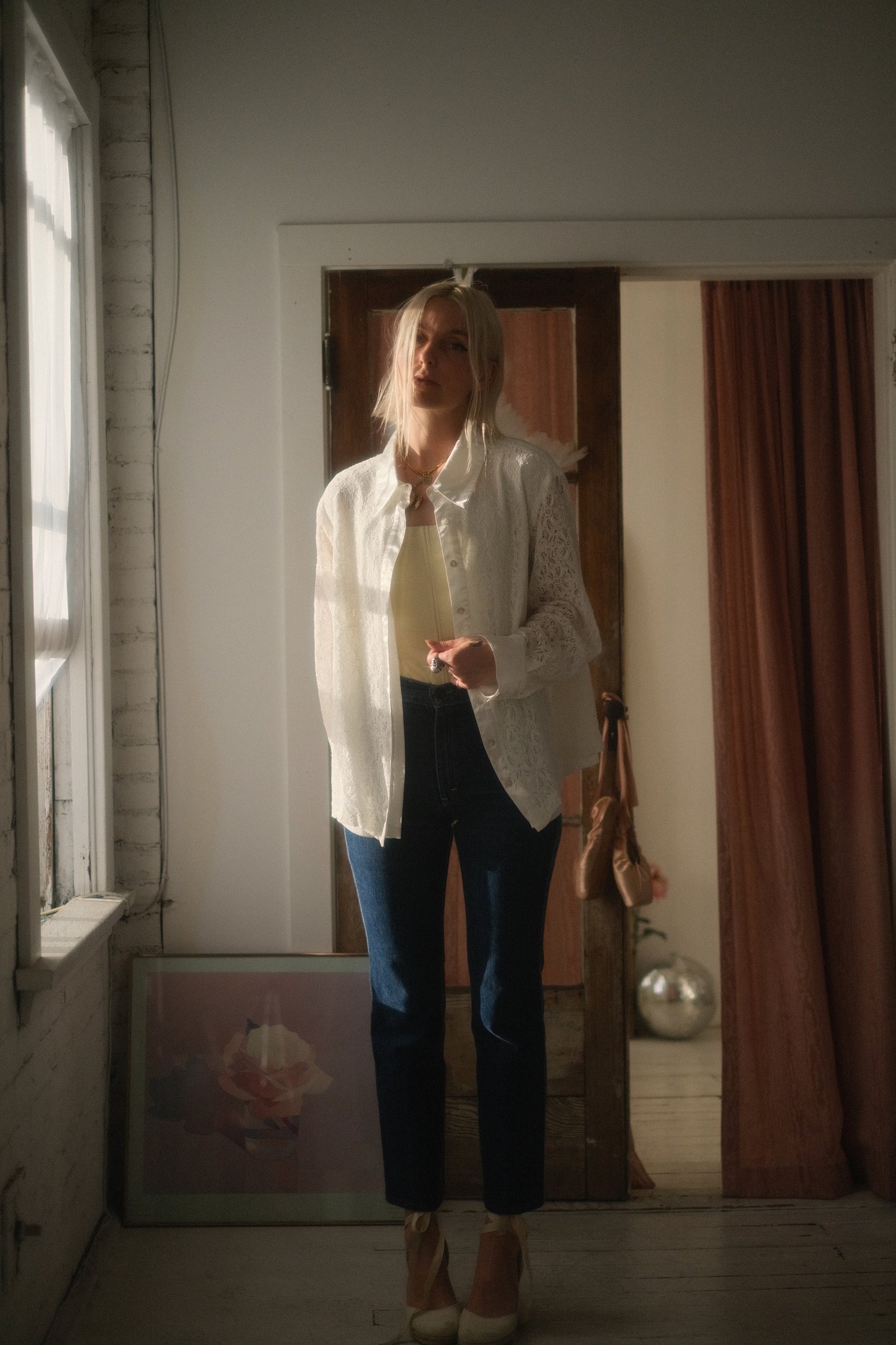 2000s Pearl Lace Button Up
