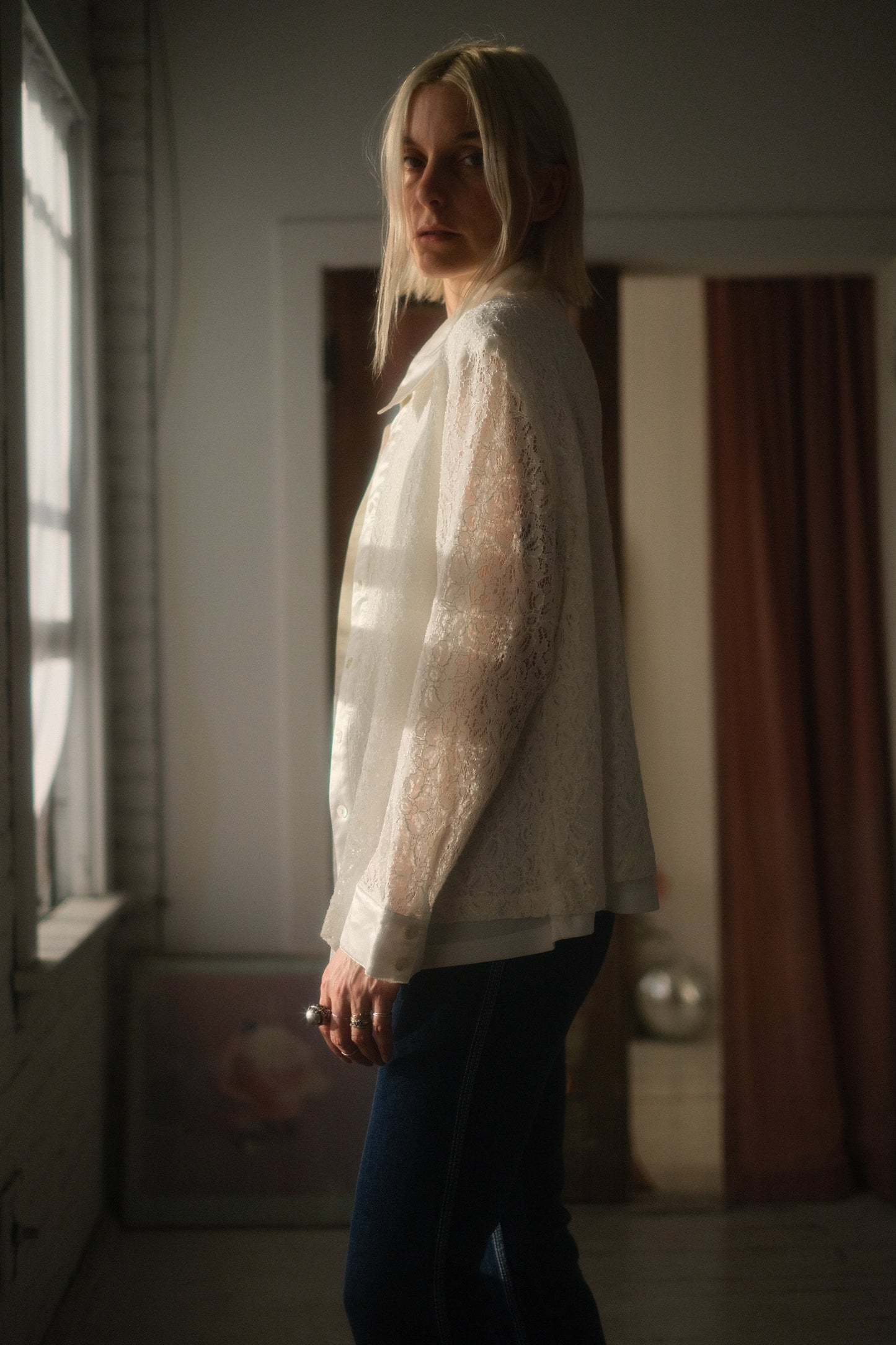 2000s Pearl Lace Button Up