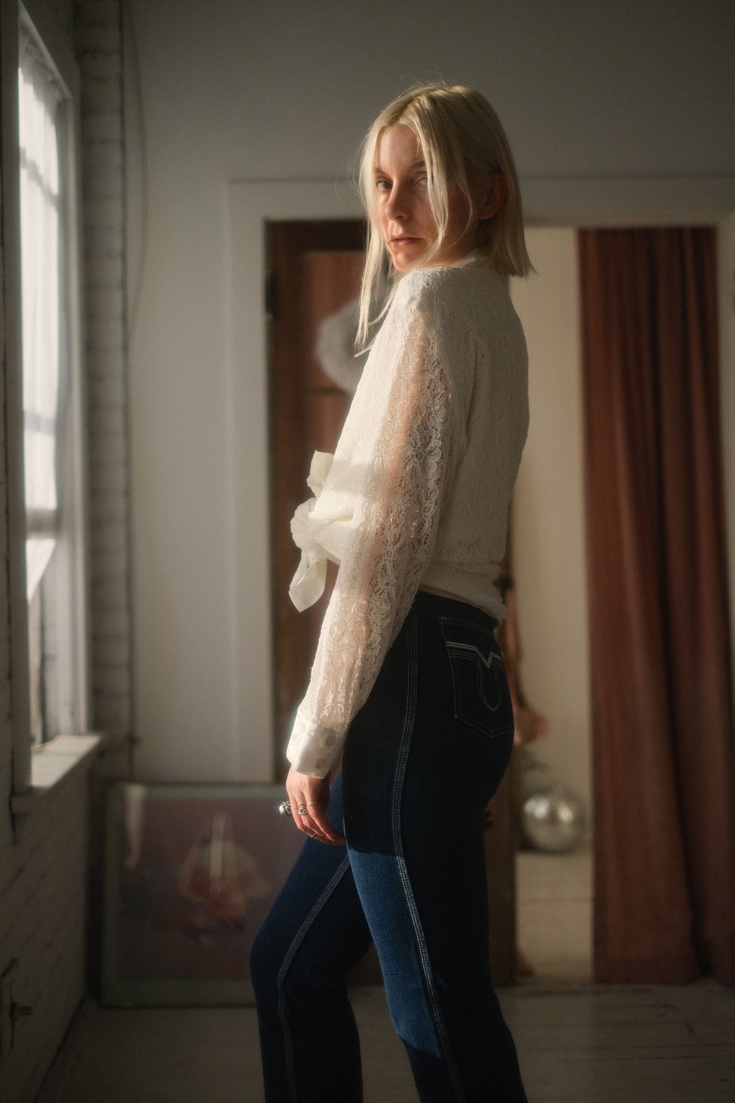 2000s Pearl Lace Button Up