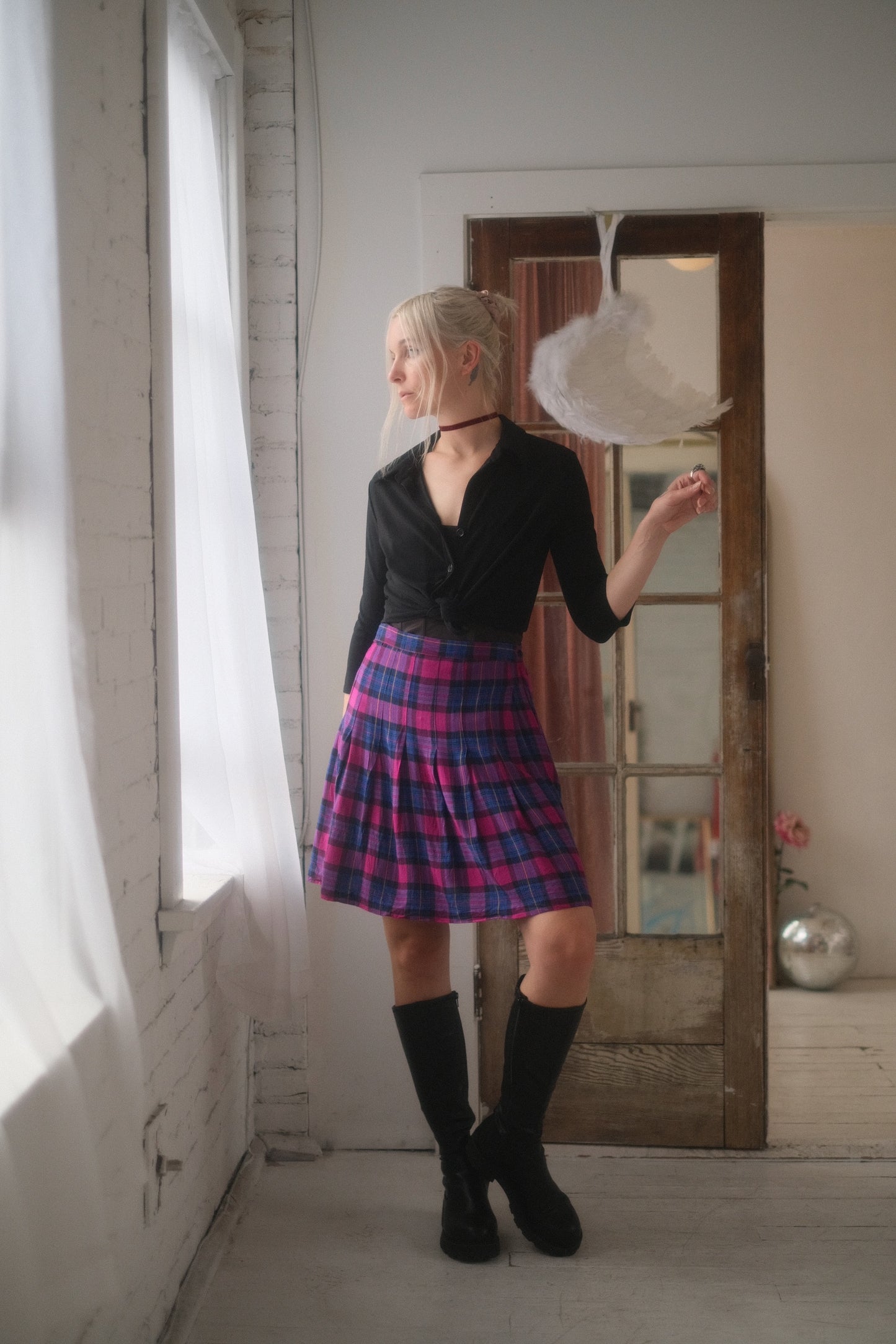 1990s Magenta Plaid MIni