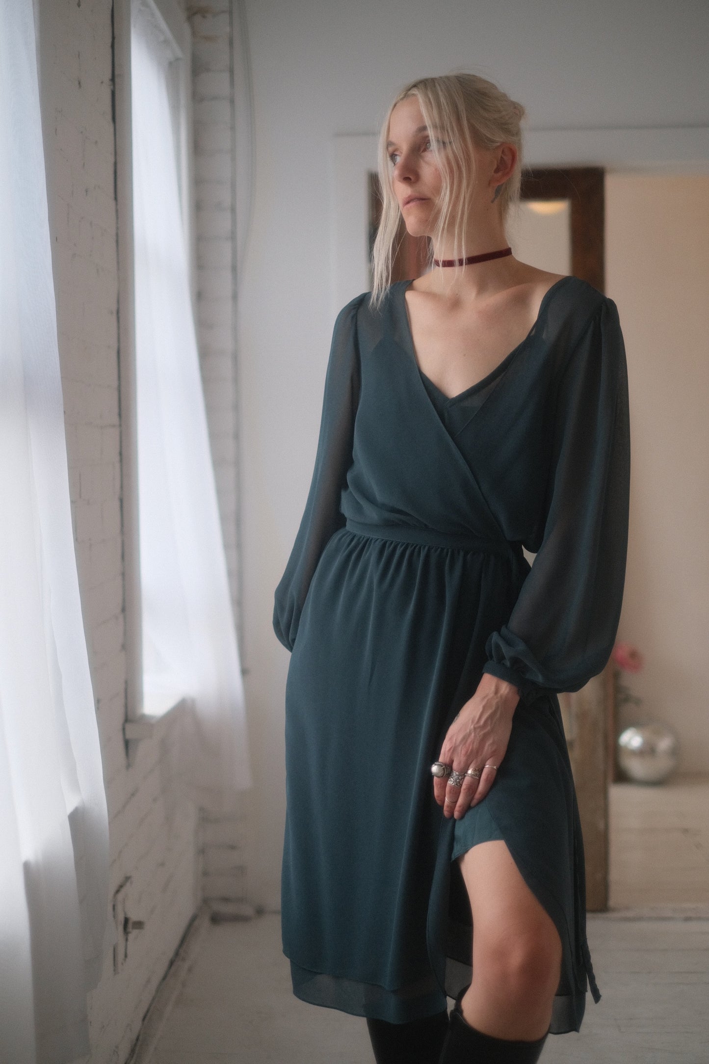 1980s Teal Wrap Dress