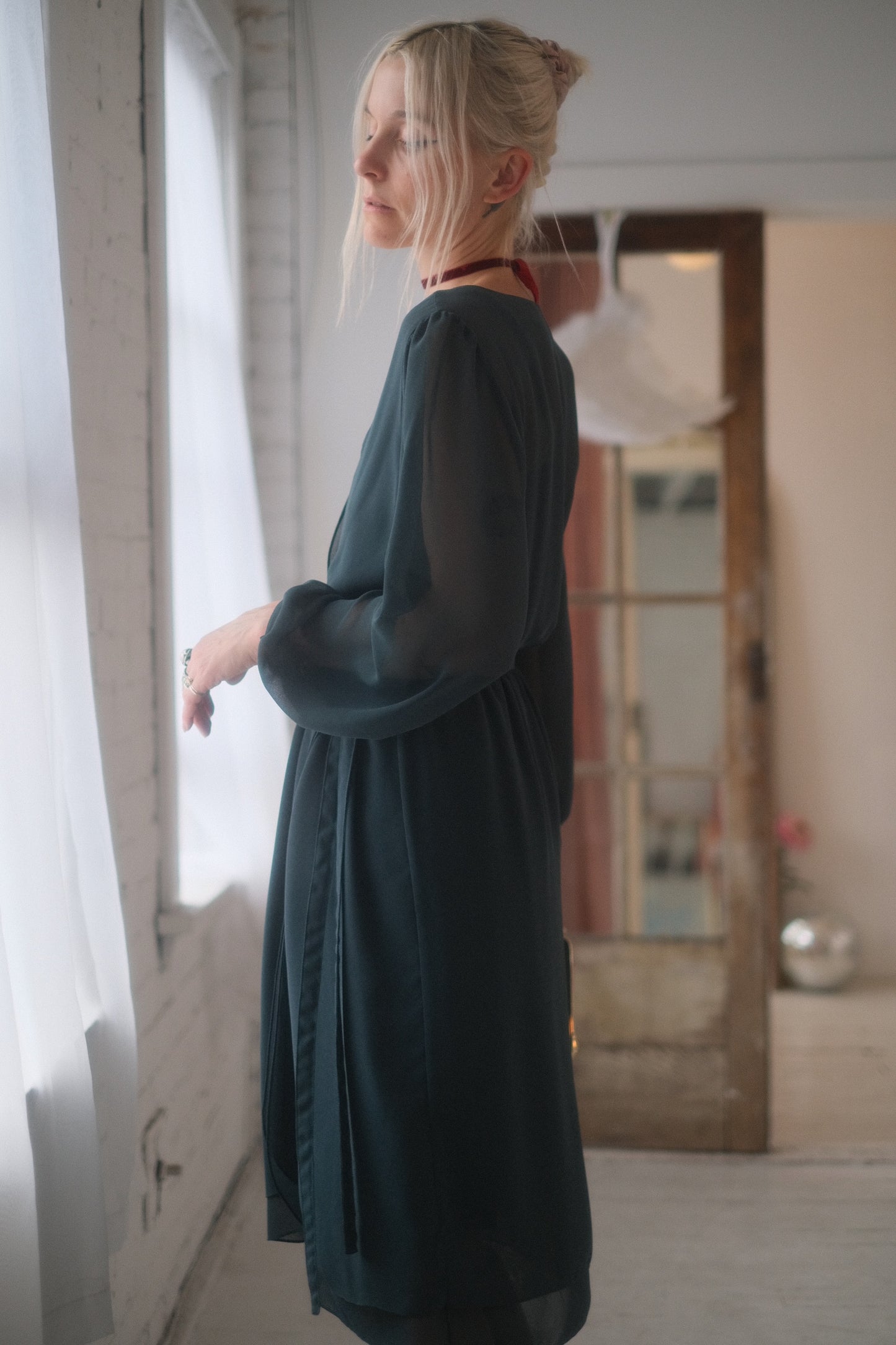 1980s Teal Wrap Dress