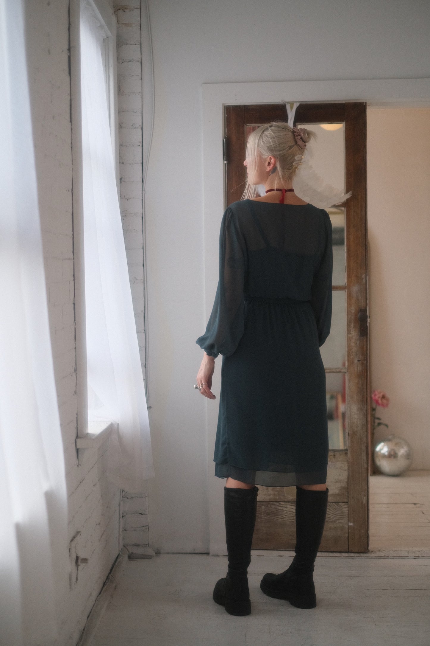 1980s Teal Wrap Dress