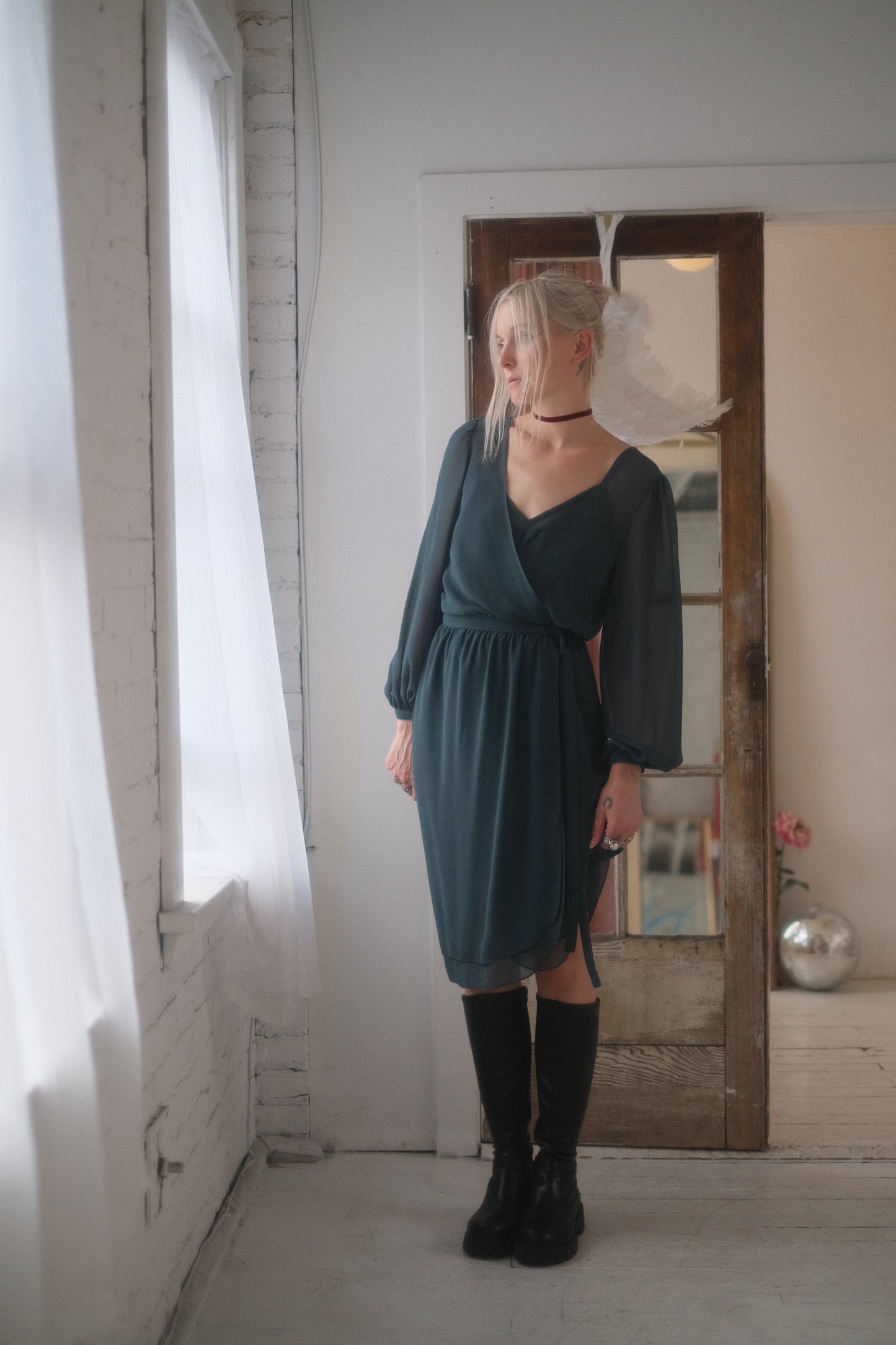 1980s Teal Wrap Dress