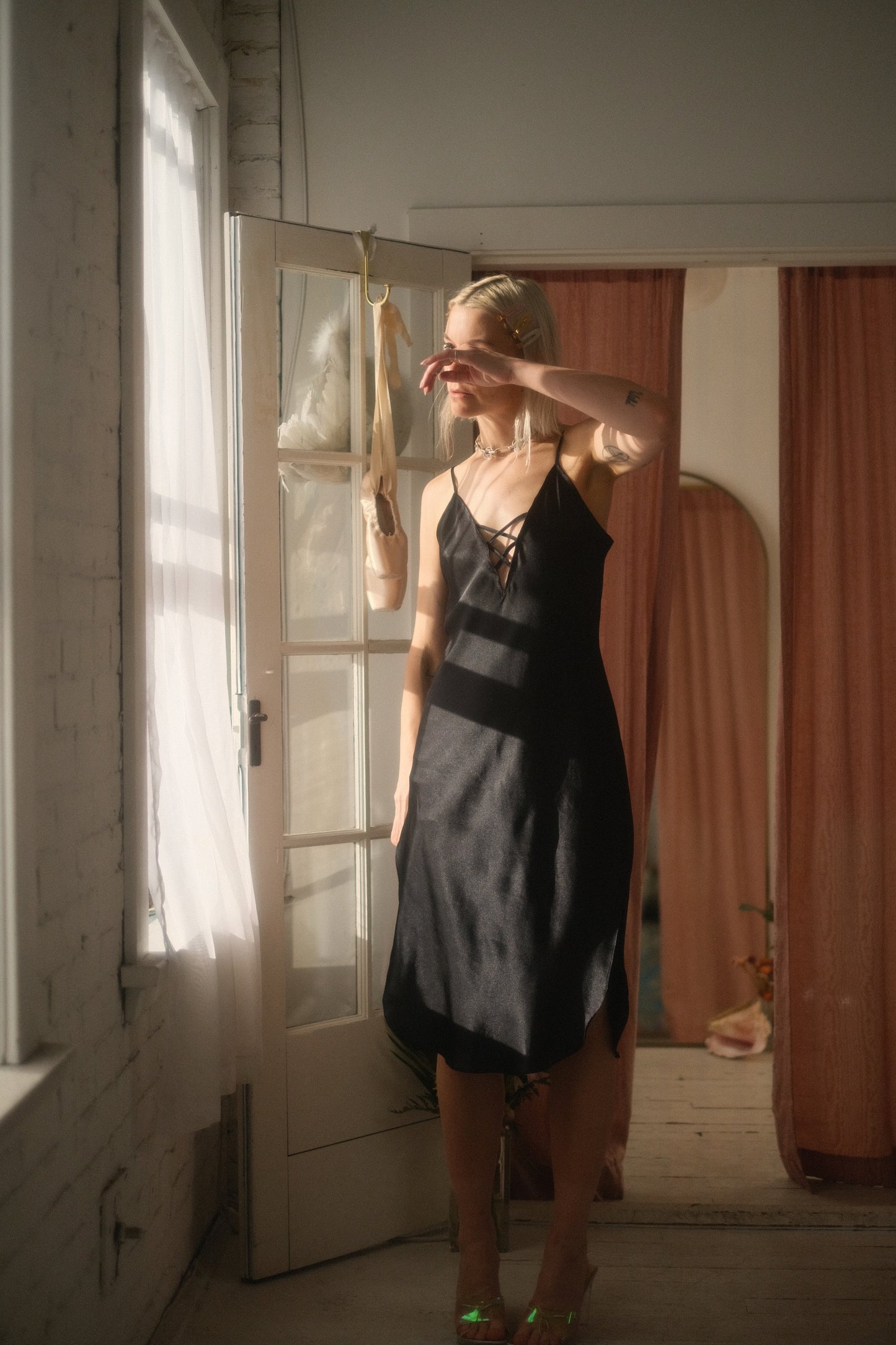 1990s Lace Up Slip Dress