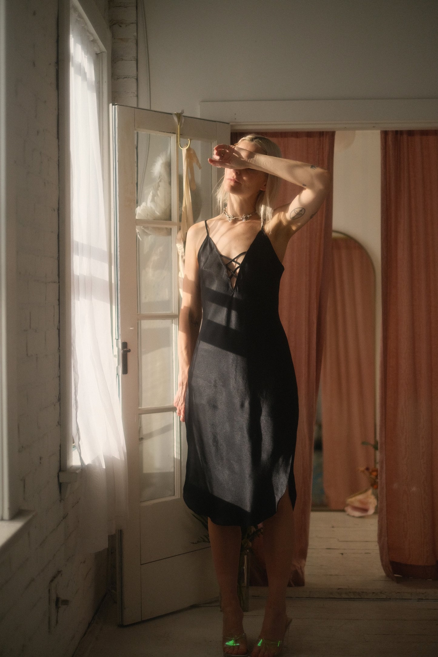 1990s Lace Up Slip Dress