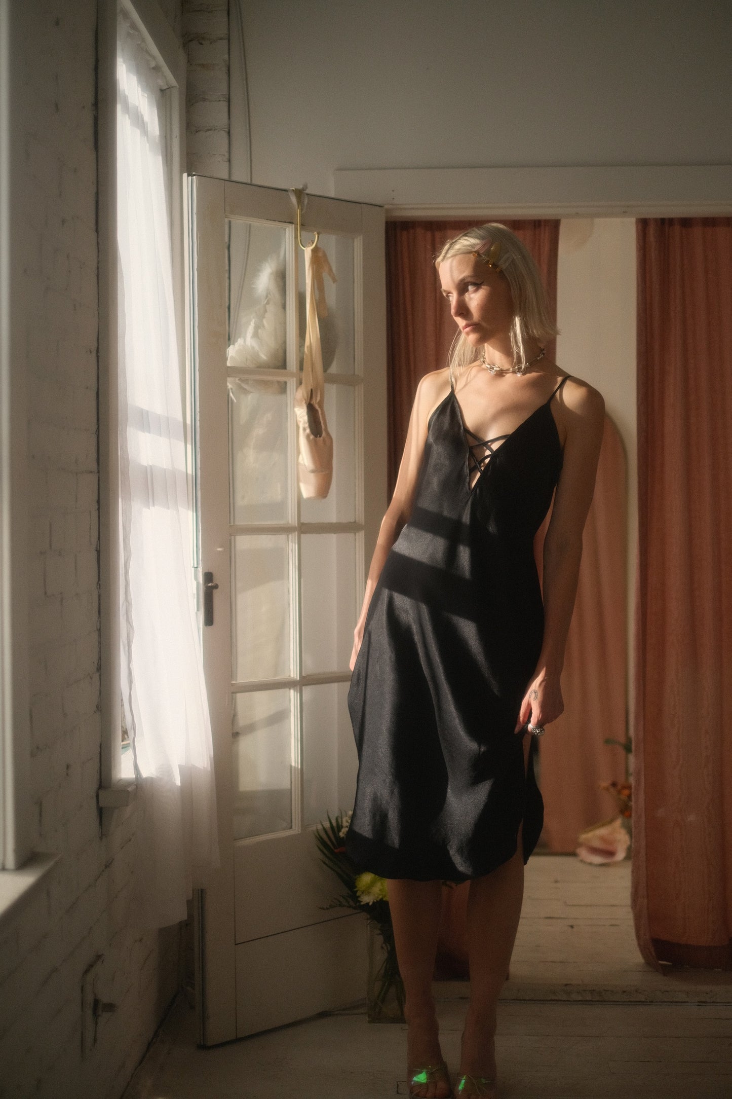 1990s Lace Up Slip Dress