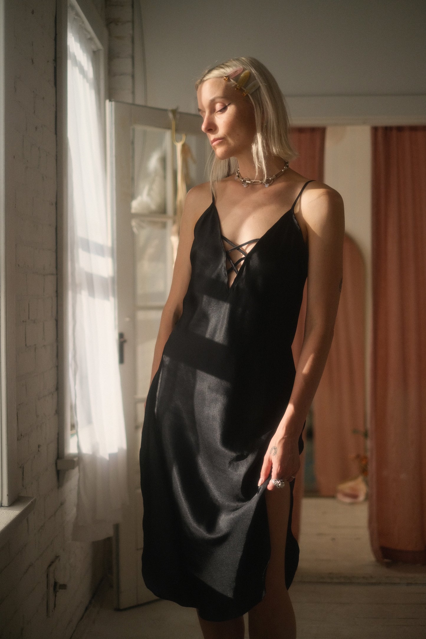 1990s Lace Up Slip Dress