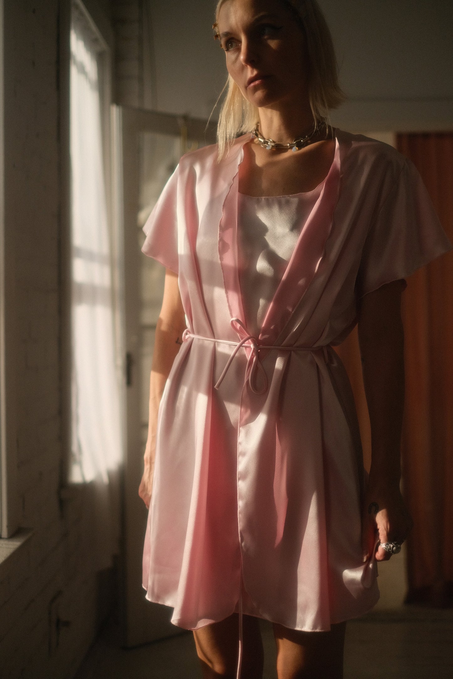 1980s Petal Satin Lounge Set
