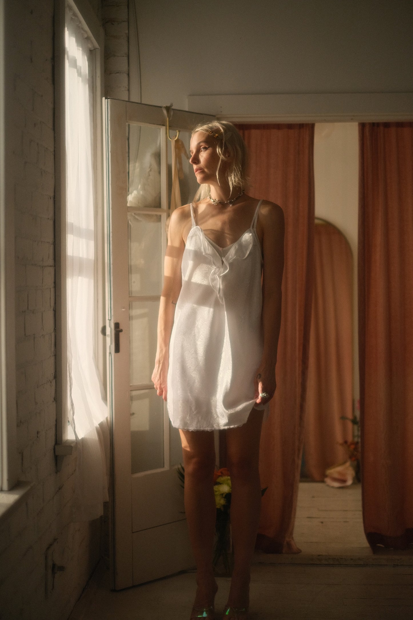 1980s Ruffle Brocade Slip