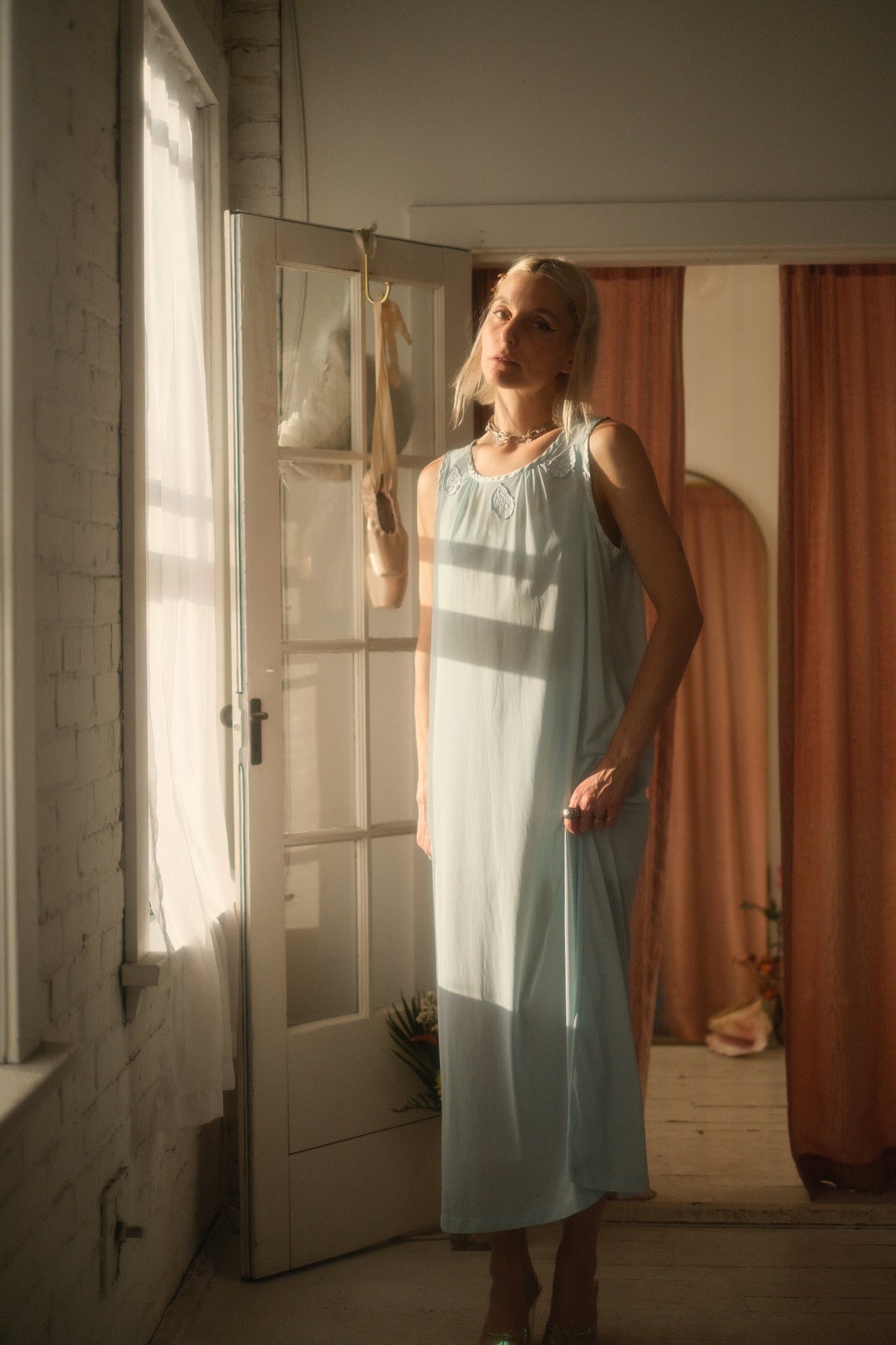 1970s Blue Daisy Lounge Gown