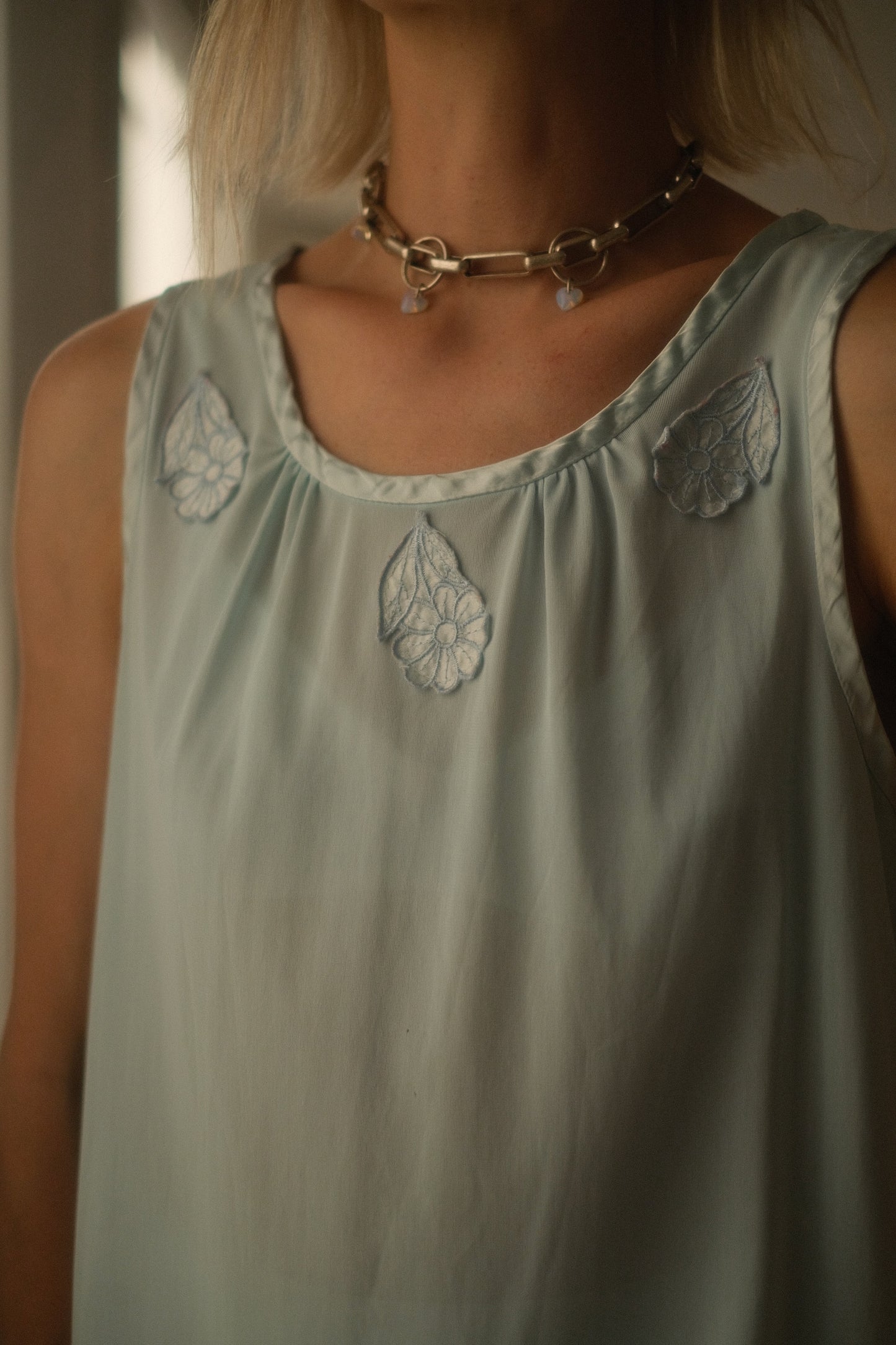 1970s Blue Daisy Lounge Gown